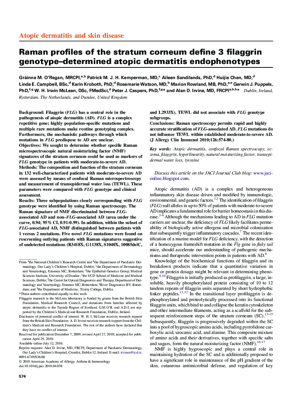 Raman profiles of the stratum corneum define 3 filaggrin genotype-determined atopic dermatitis endophenotypes