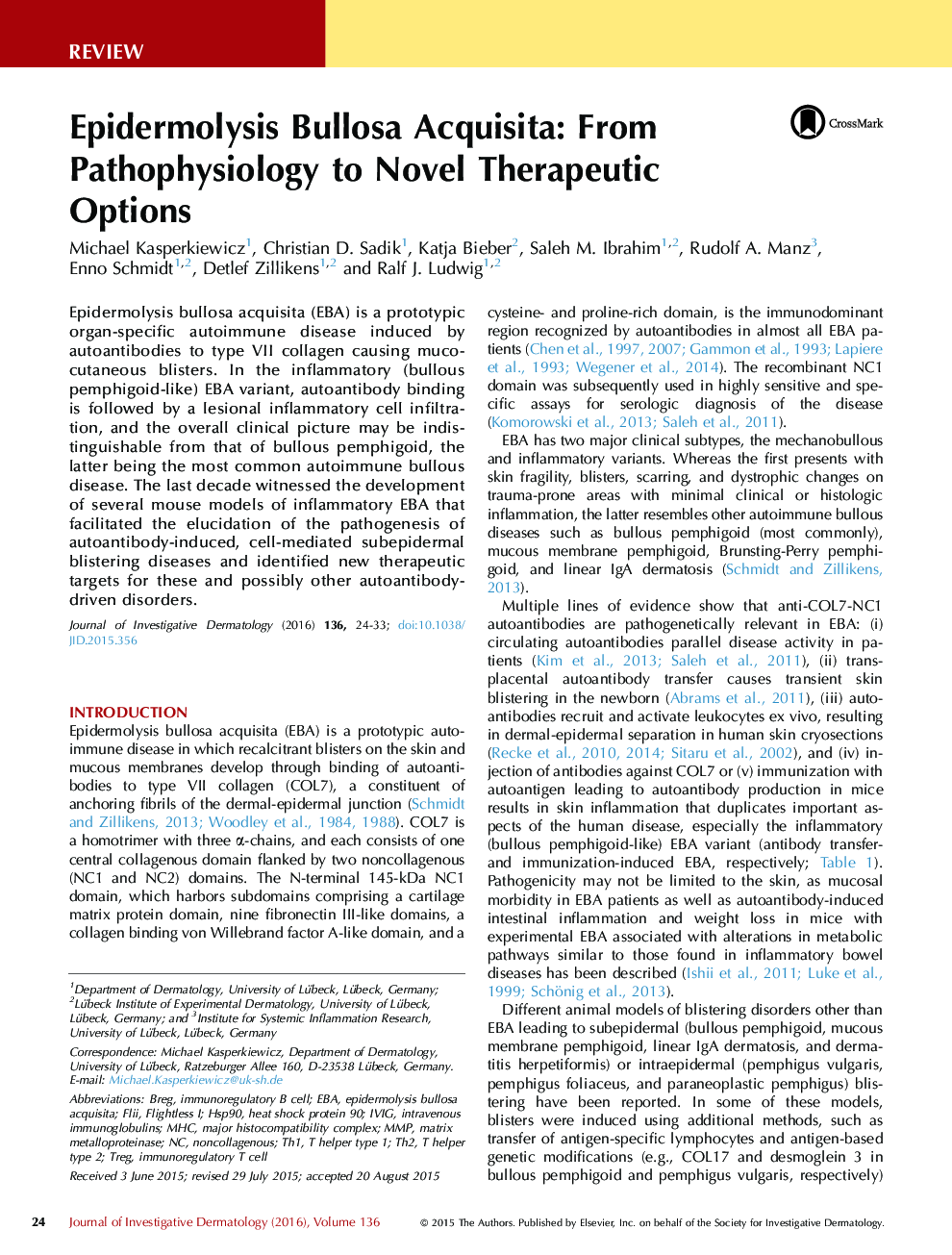 Epidermolysis Bullosa Acquisita: From Pathophysiology to Novel Therapeutic Options