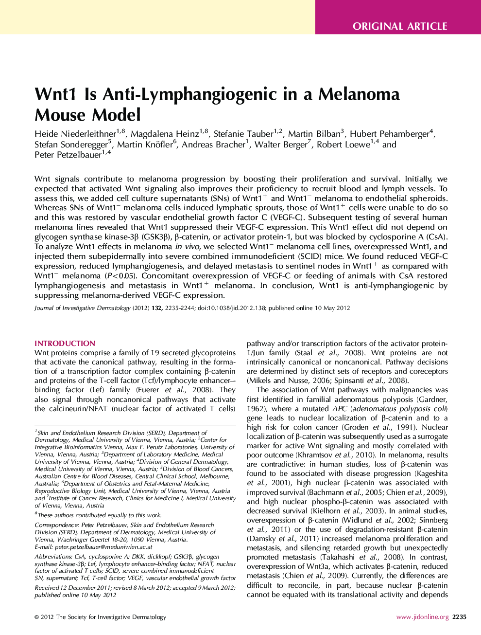 Wnt1 Is Anti-Lymphangiogenic in a Melanoma Mouse Model