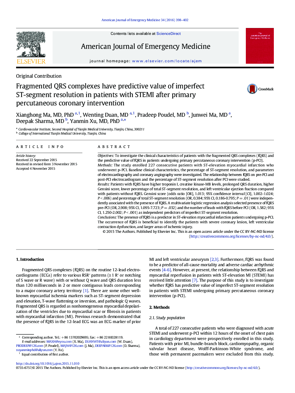 Original ContributionFragmented QRS complexes have predictive value of imperfect ST-segment resolution in patients with STEMI after primary percutaneous coronary intervention