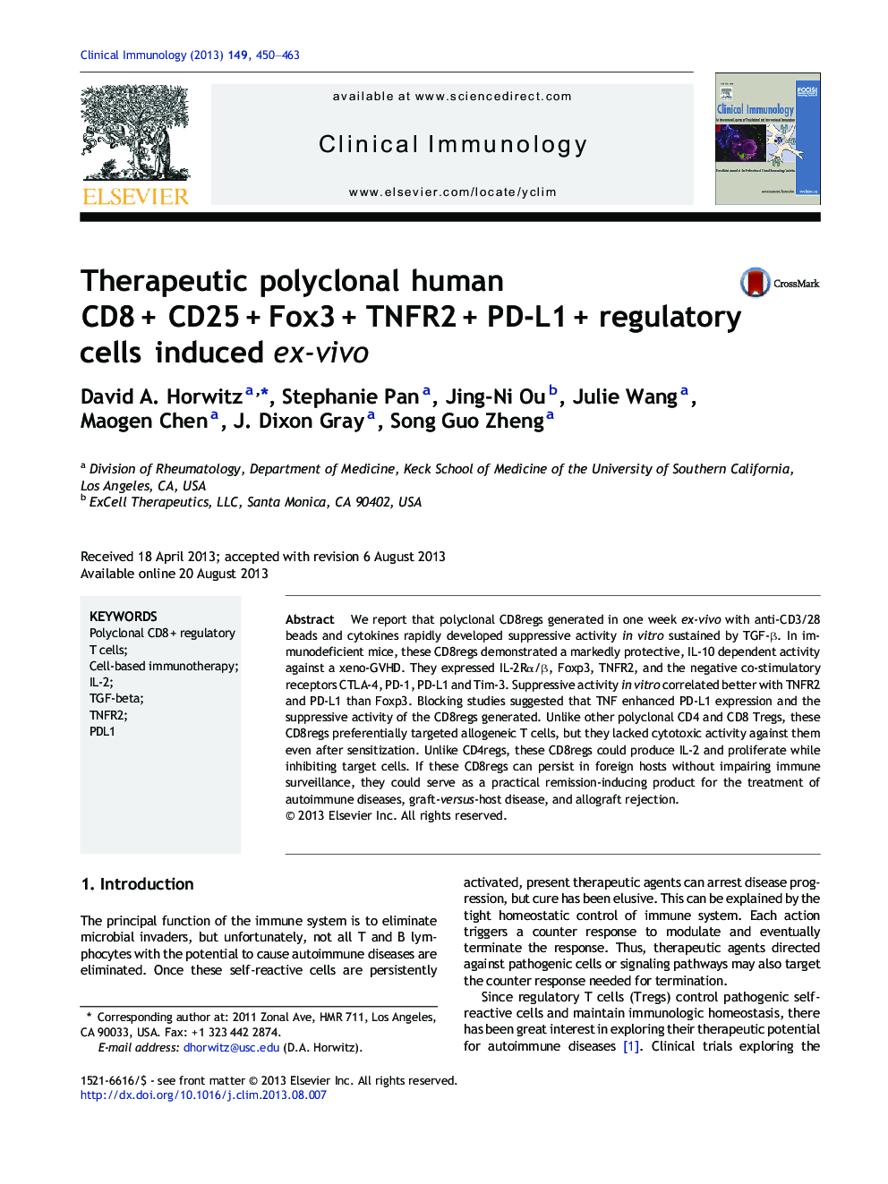 Therapeutic polyclonal human CD8Â + CD25Â + Fox3Â + TNFR2Â + PD-L1Â + regulatory cells induced ex-vivo