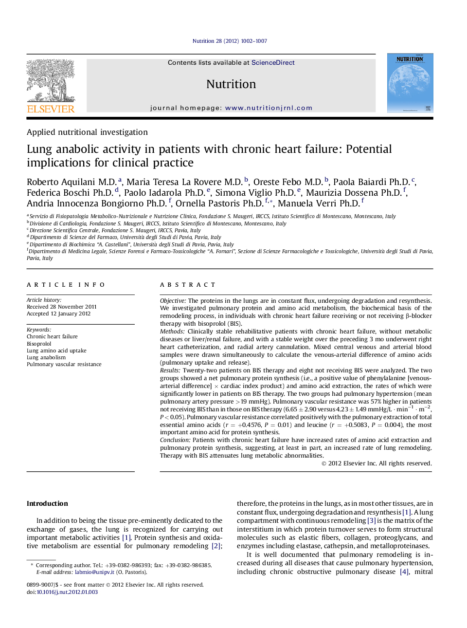 Applied nutritional investigationLung anabolic activity in patients with chronic heart failure: Potential implications for clinical practice