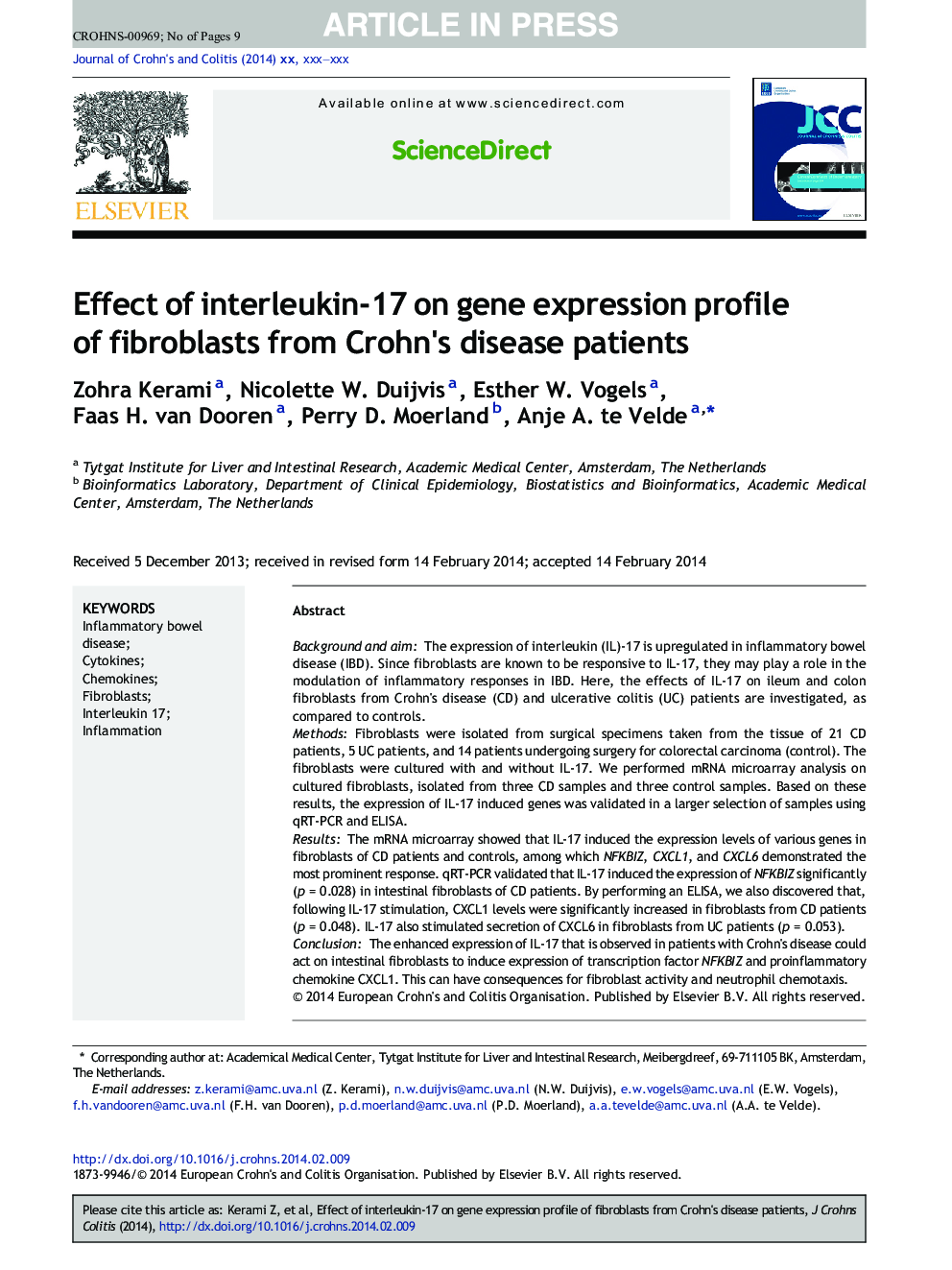 اثر اینترلوکین 17 بر مشخصات بیان ژن فیبروبلاست ها از بیماران کرون 