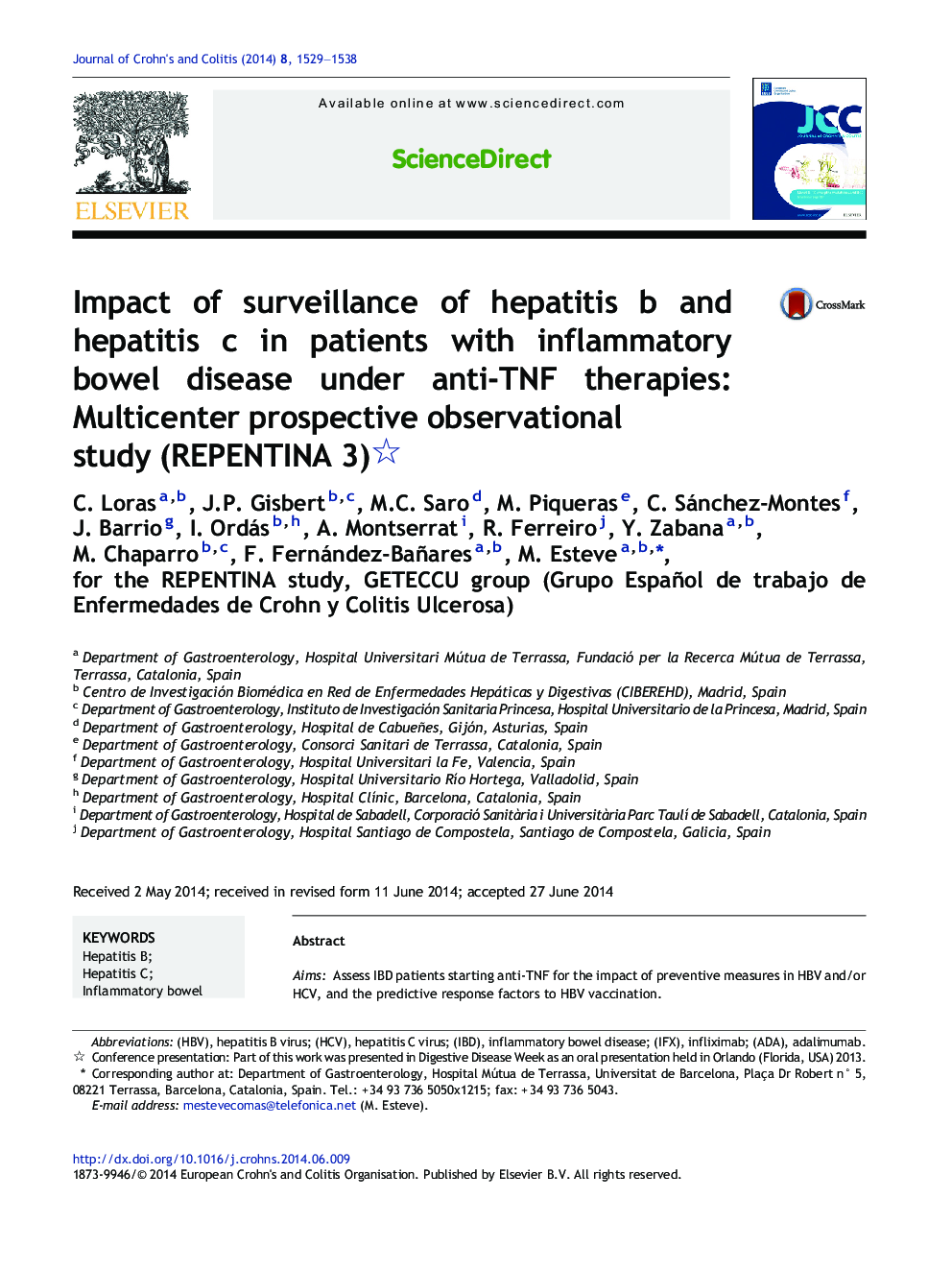 Impact of surveillance of hepatitis b and hepatitis c in patients with inflammatory bowel disease under anti-TNF therapies: Multicenter prospective observational study (REPENTINA 3)