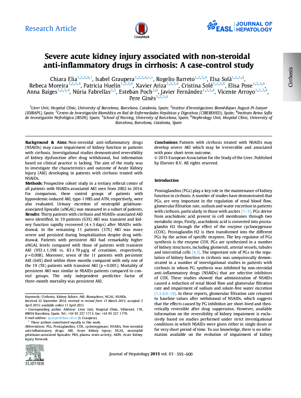 تحقیقات در مورد آسیب حاد کلیه همراه با داروهای ضد التهاب غیراستروئیدی در سیروز: یک مطالعه مورد شاهدی 
