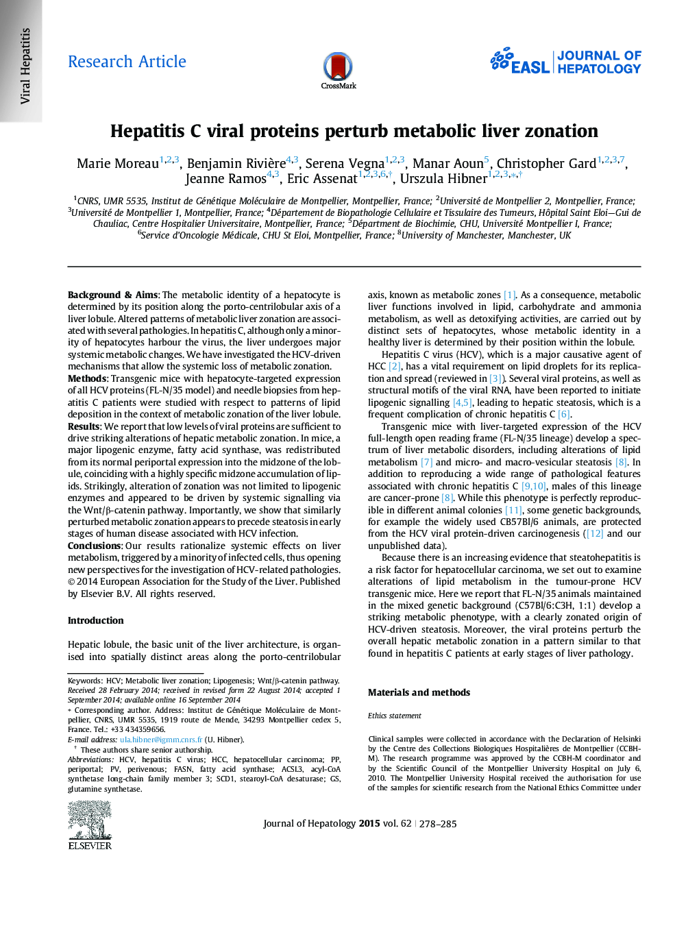 Research ArticleHepatitis C viral proteins perturb metabolic liver zonation