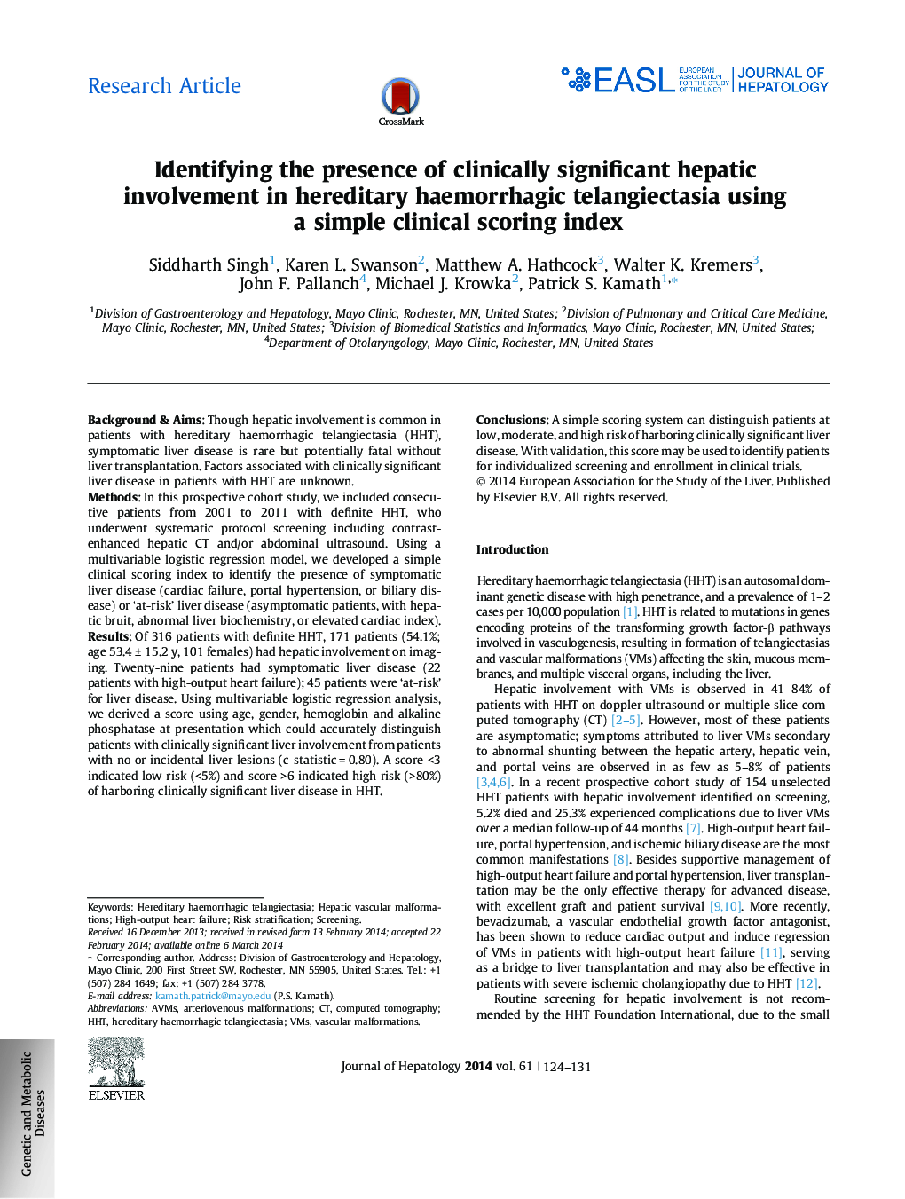 مقاله پژوهشی شناسایی حضور قابل توجهی از کبد بالقوه در تلانژکتازیا هموراژیک ارثی با استفاده از شاخص نمره دهی بالینی ساده 