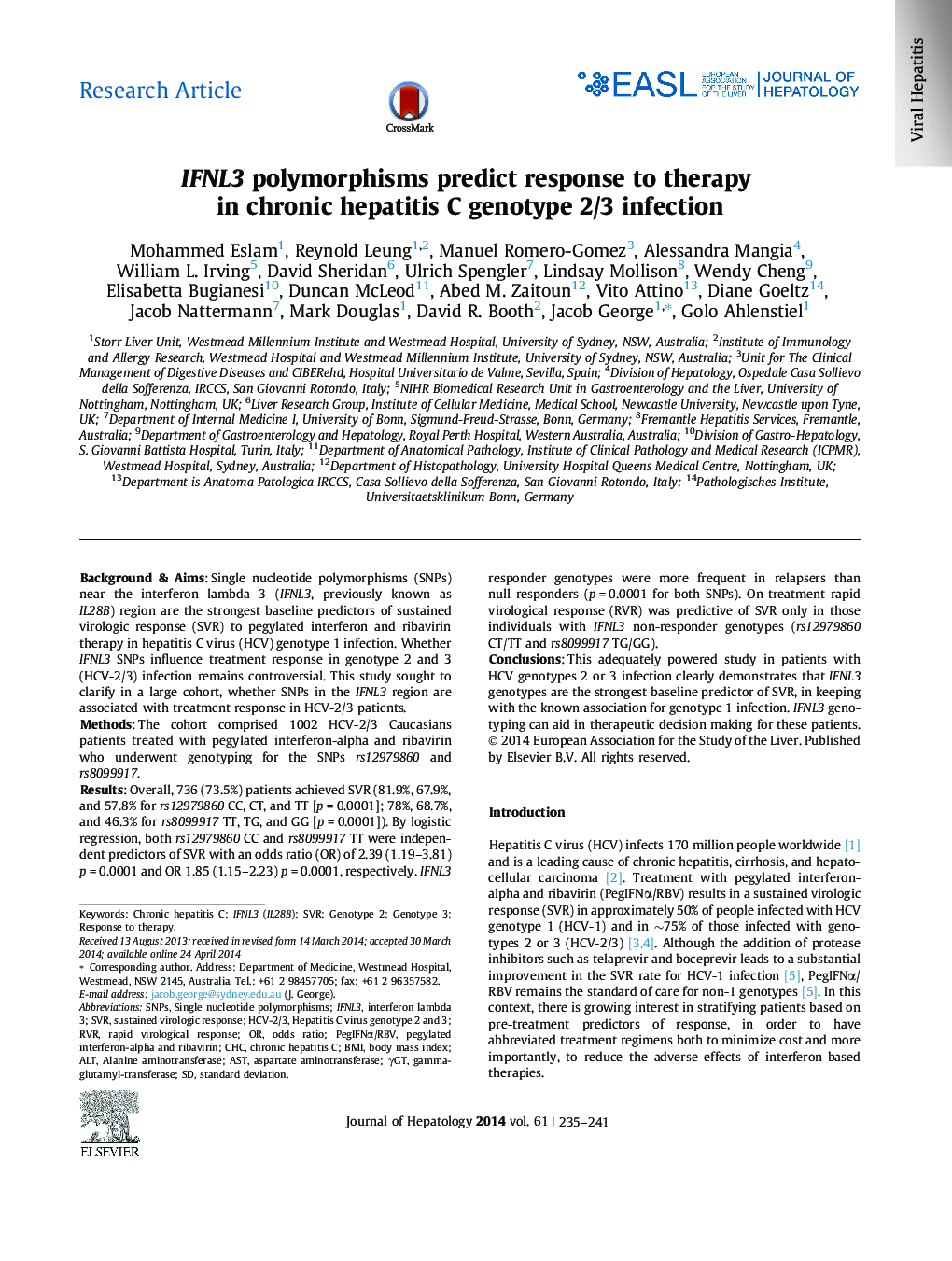 پلی مورفیسم مقاله ایفا لیپوپروتئین ها پیش بینی پاسخ به درمان در عفونت ژنومی 2/3 هپاتیت مزمن است 