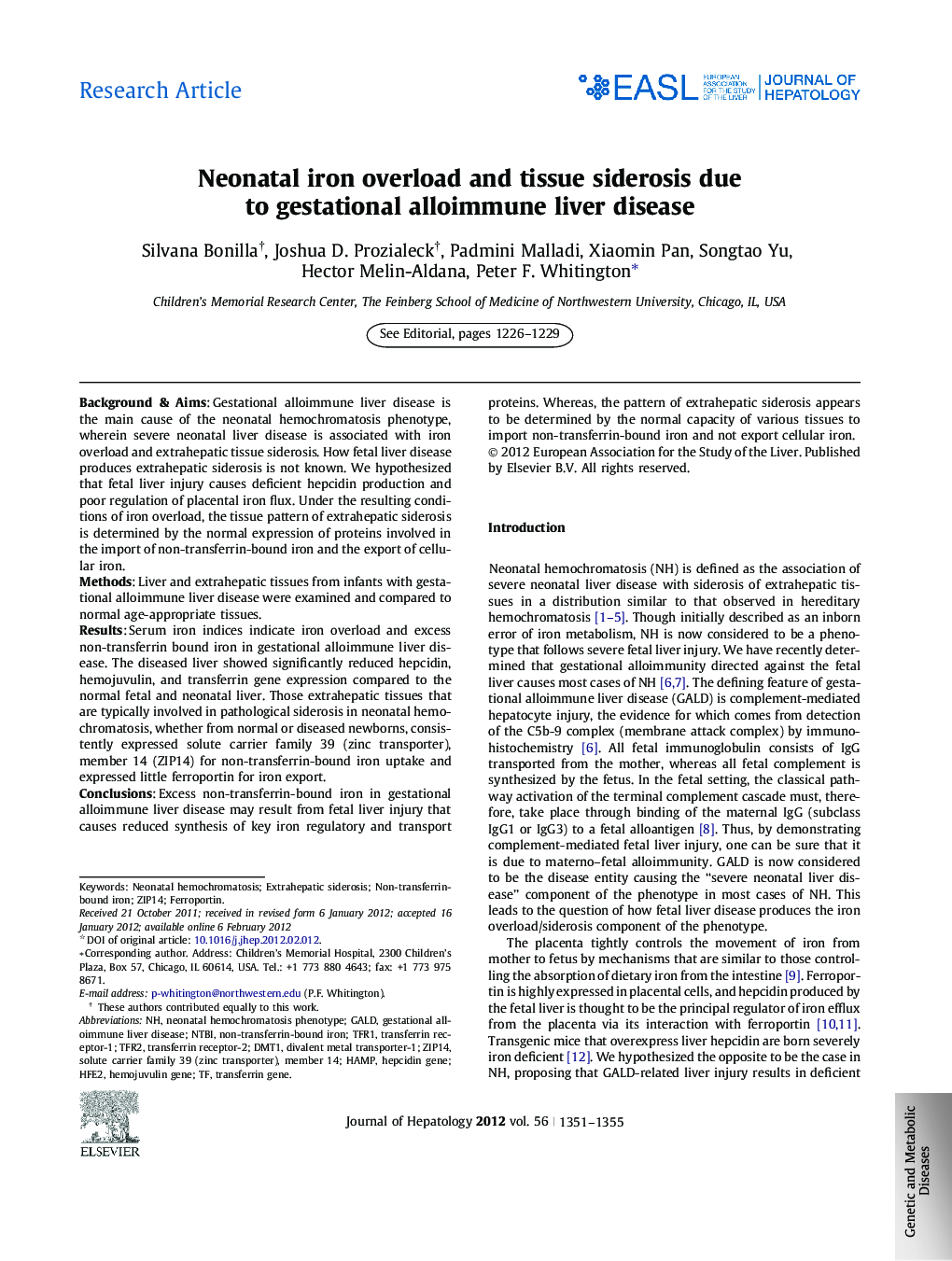 Research ArticleNeonatal iron overload and tissue siderosis due to gestational alloimmune liver disease