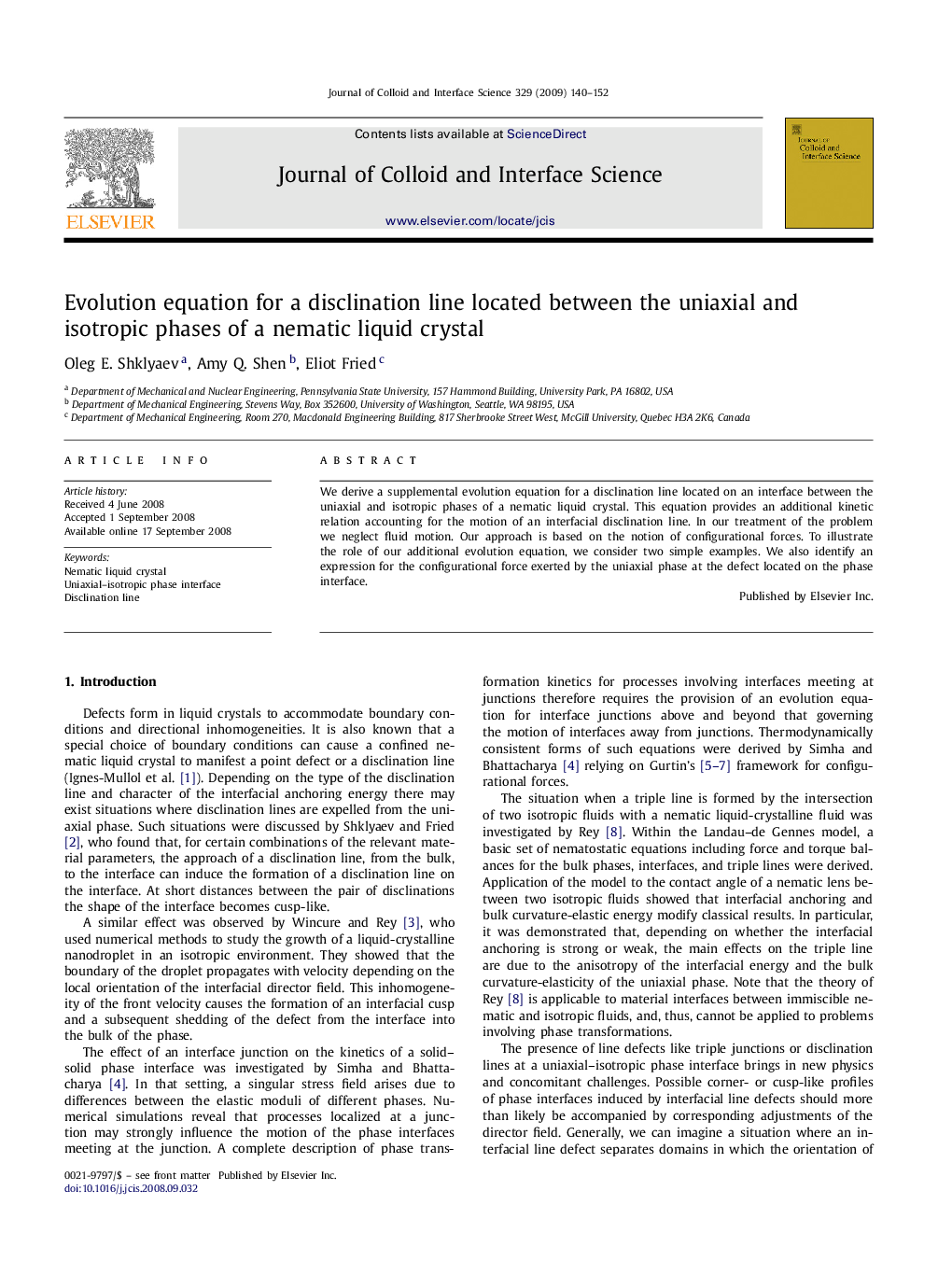 Evolution equation for a disclination line located between the uniaxial and isotropic phases of a nematic liquid crystal