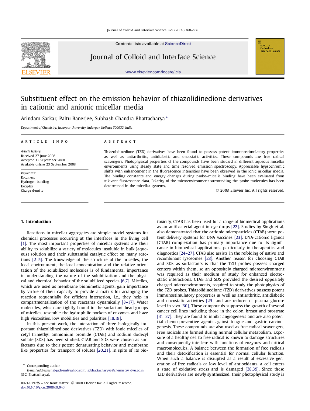 Substituent effect on the emission behavior of thiazolidinedione derivatives in cationic and anionic micellar media