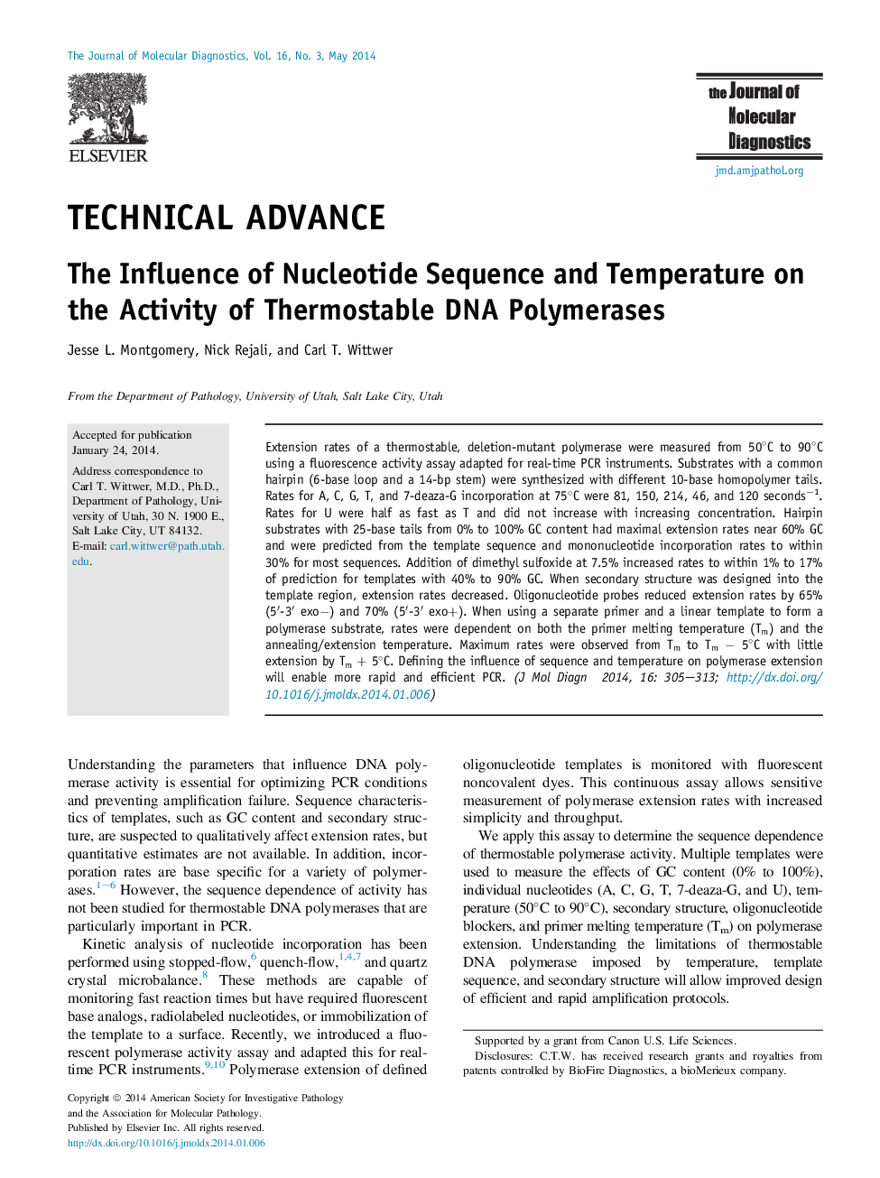 Technical advanceThe Influence of Nucleotide Sequence and Temperature on the Activity of Thermostable DNA Polymerases