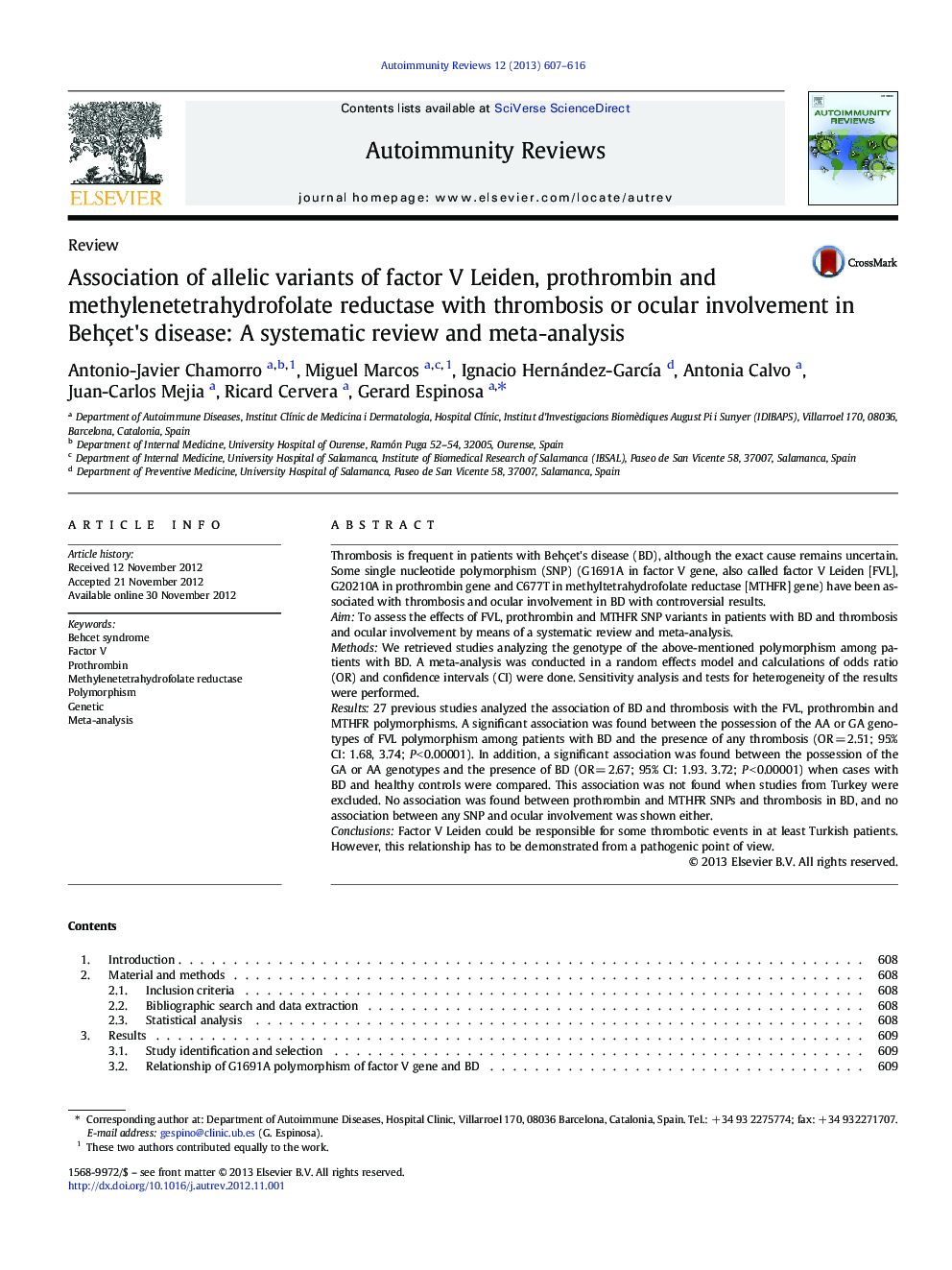 Association of allelic variants of factor V Leiden, prothrombin and methylenetetrahydrofolate reductase with thrombosis or ocular involvement in Behçet's disease: A systematic review and meta-analysis