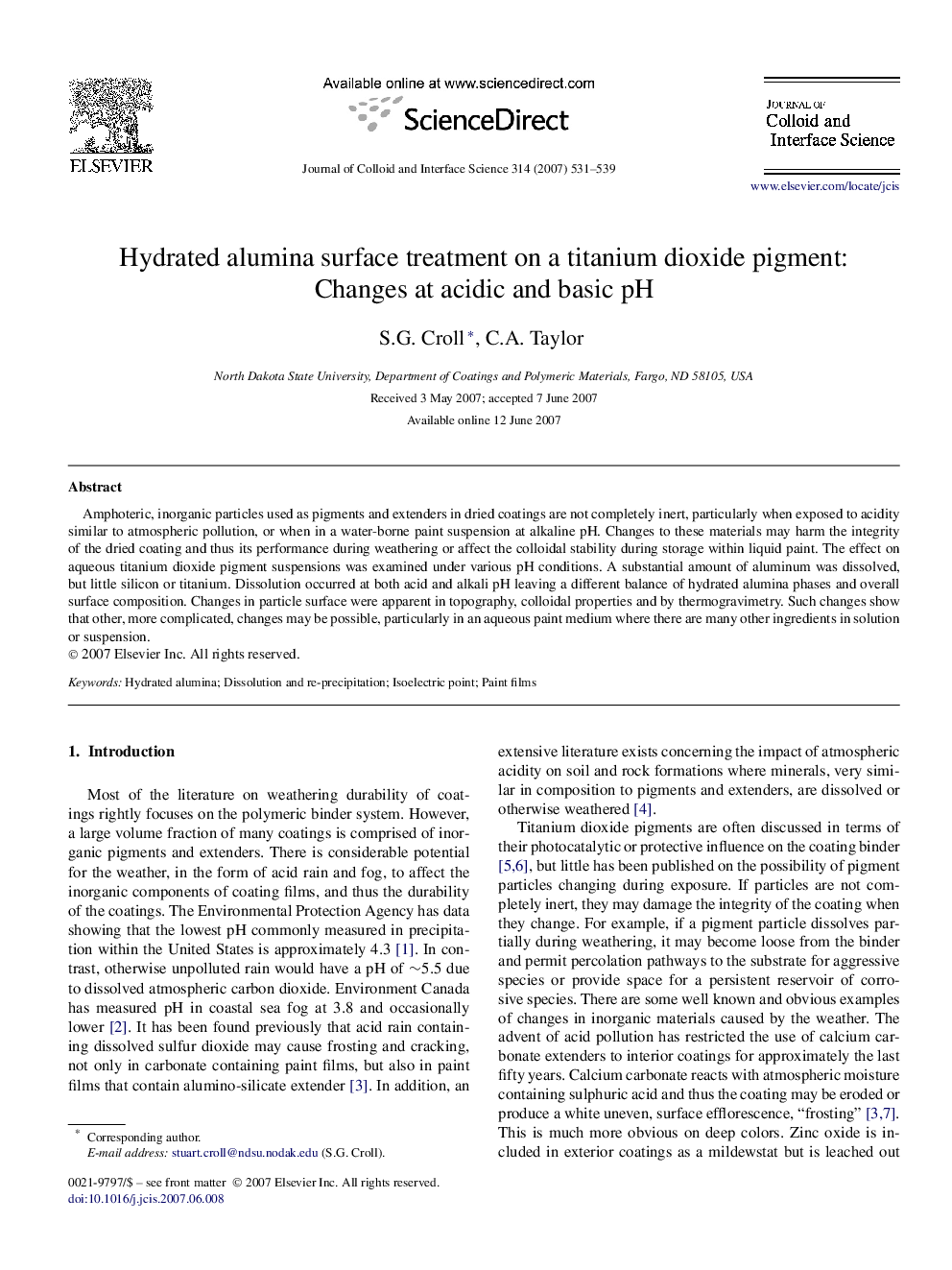 Hydrated alumina surface treatment on a titanium dioxide pigment: Changes at acidic and basic pH