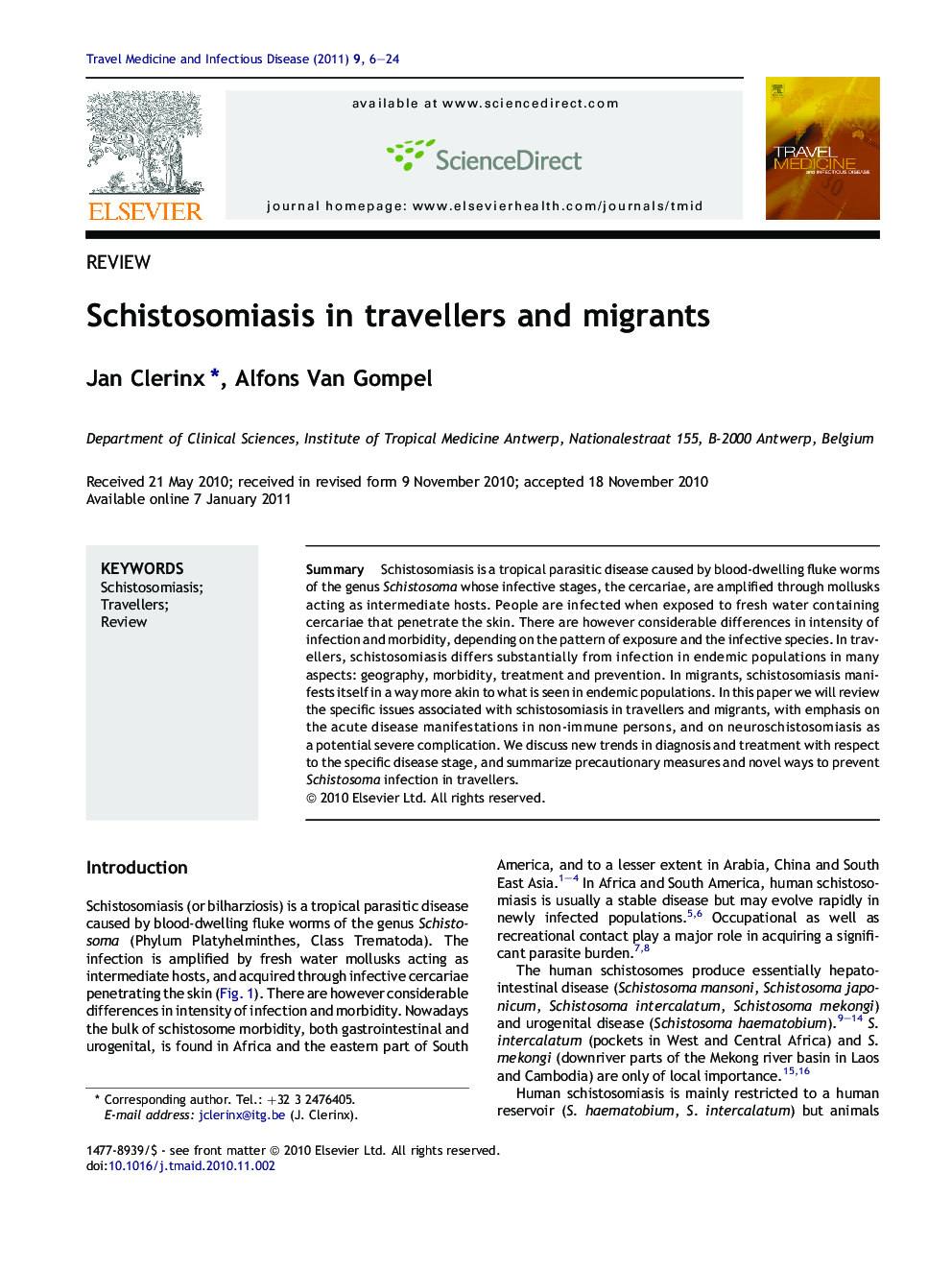 Schistosomiasis in travellers and migrants