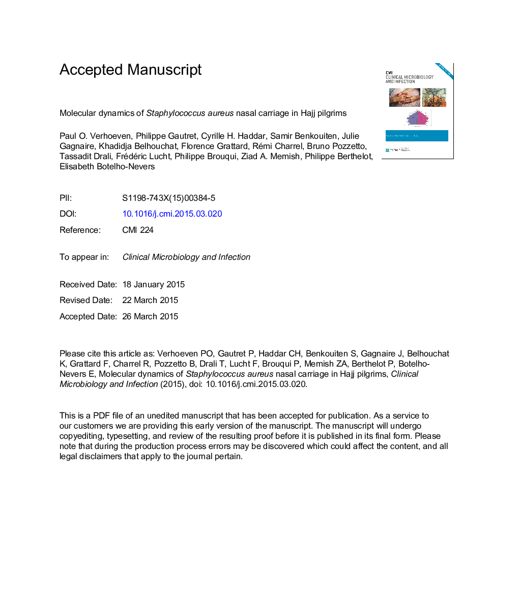 دینامیک مولکولی حامل استافیلوکوکوس اورئوس در زائران حج 
