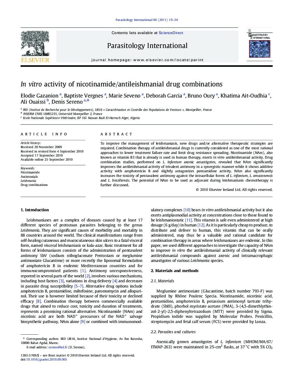 In vitro activity of nicotinamide/antileishmanial drug combinations