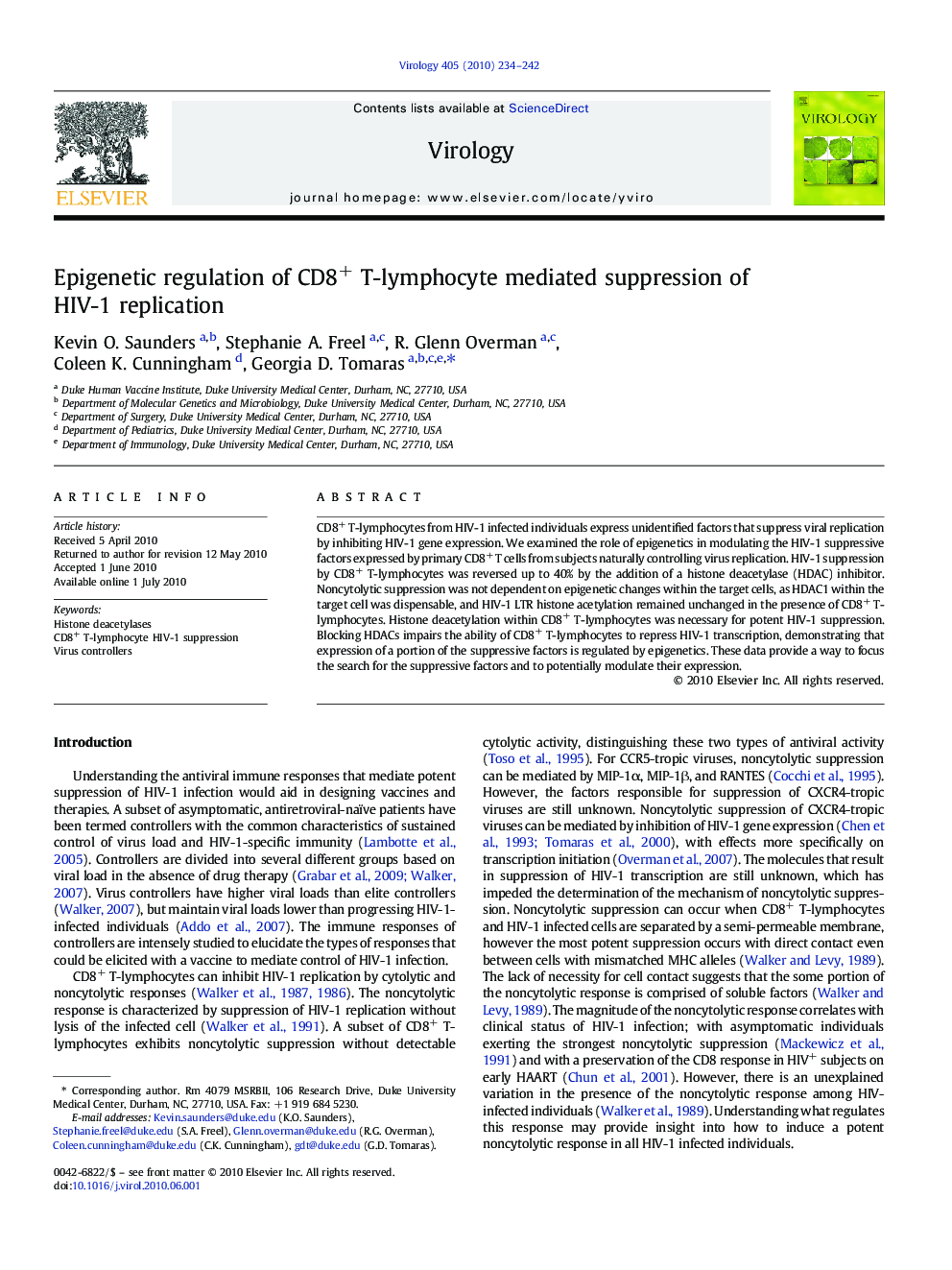 Epigenetic regulation of CD8+ T-lymphocyte mediated suppression of HIV-1 replication