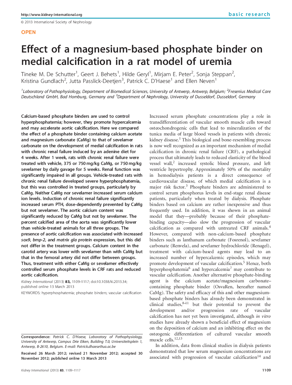 اثر یک فسفات حاوی منیزیم بر روی کلسیفیکاسیون داخلی در یک مدل موش اورمیه 