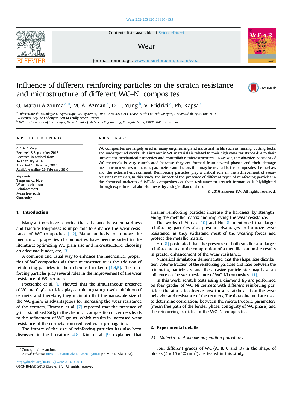 Influence of different reinforcing particles on the scratch resistance and microstructure of different WC-Ni composites