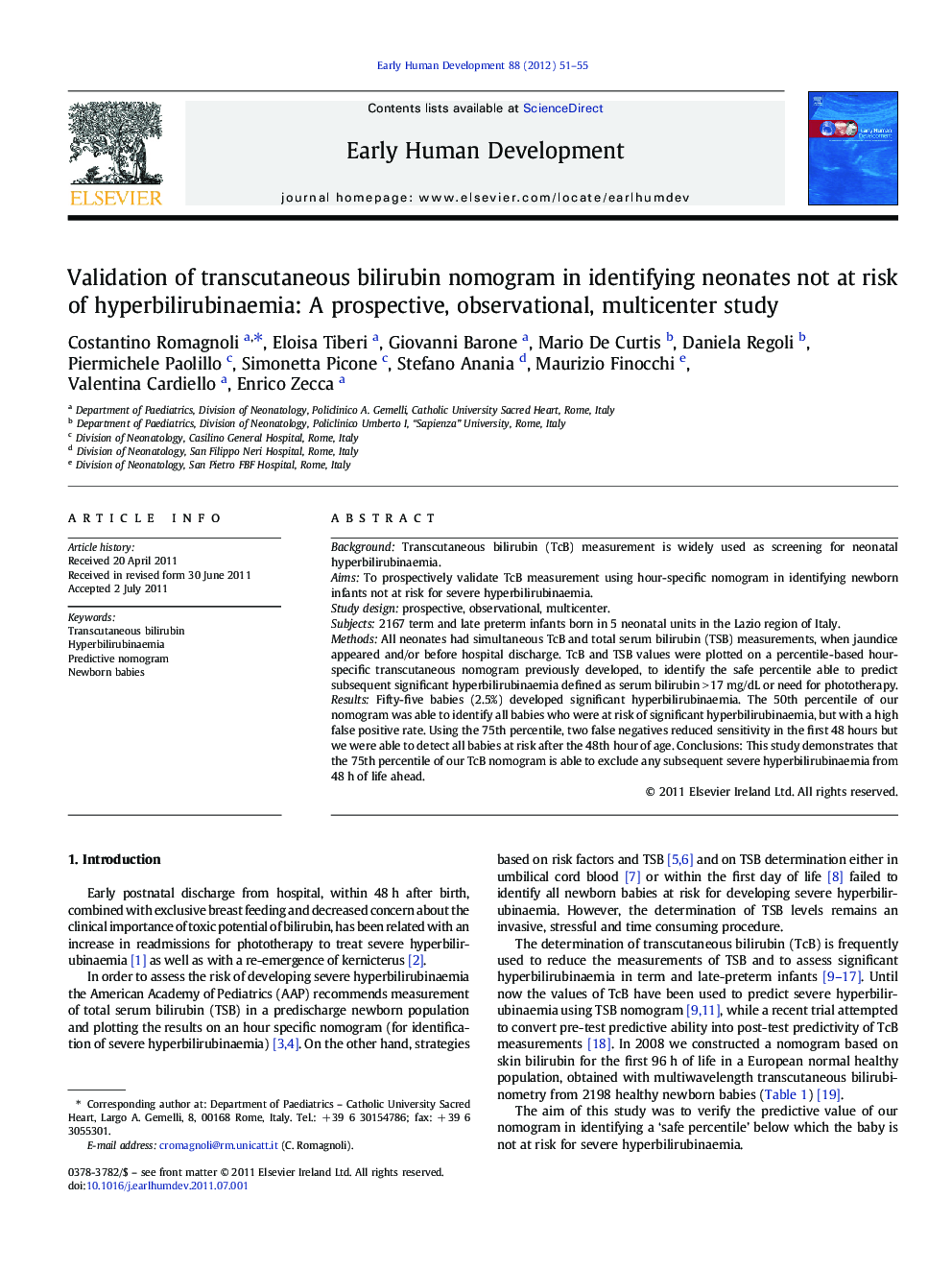 Validation of transcutaneous bilirubin nomogram in identifying neonates not at risk of hyperbilirubinaemia: A prospective, observational, multicenter study