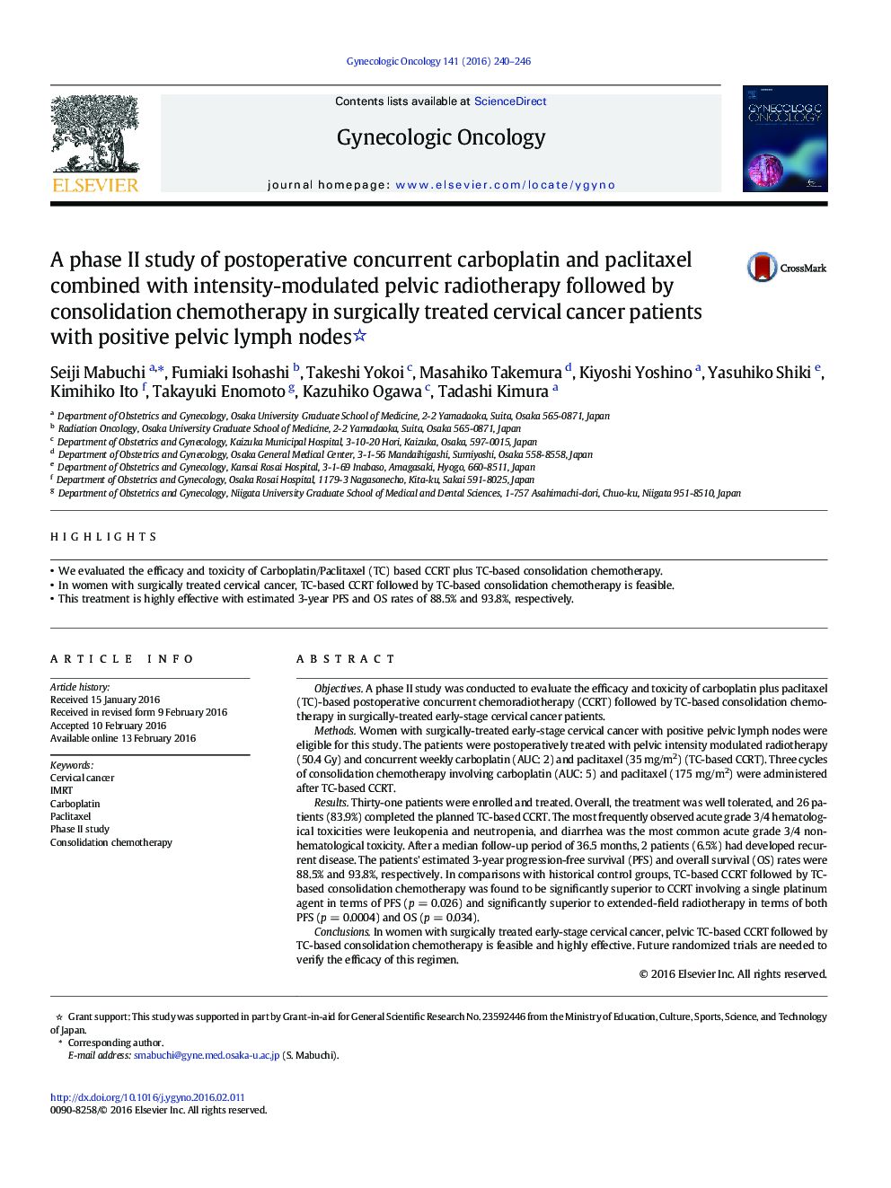 A phase II study of postoperative concurrent carboplatin and paclitaxel combined with intensity-modulated pelvic radiotherapy followed by consolidation chemotherapy in surgically treated cervical cancer patients with positive pelvic lymph nodes