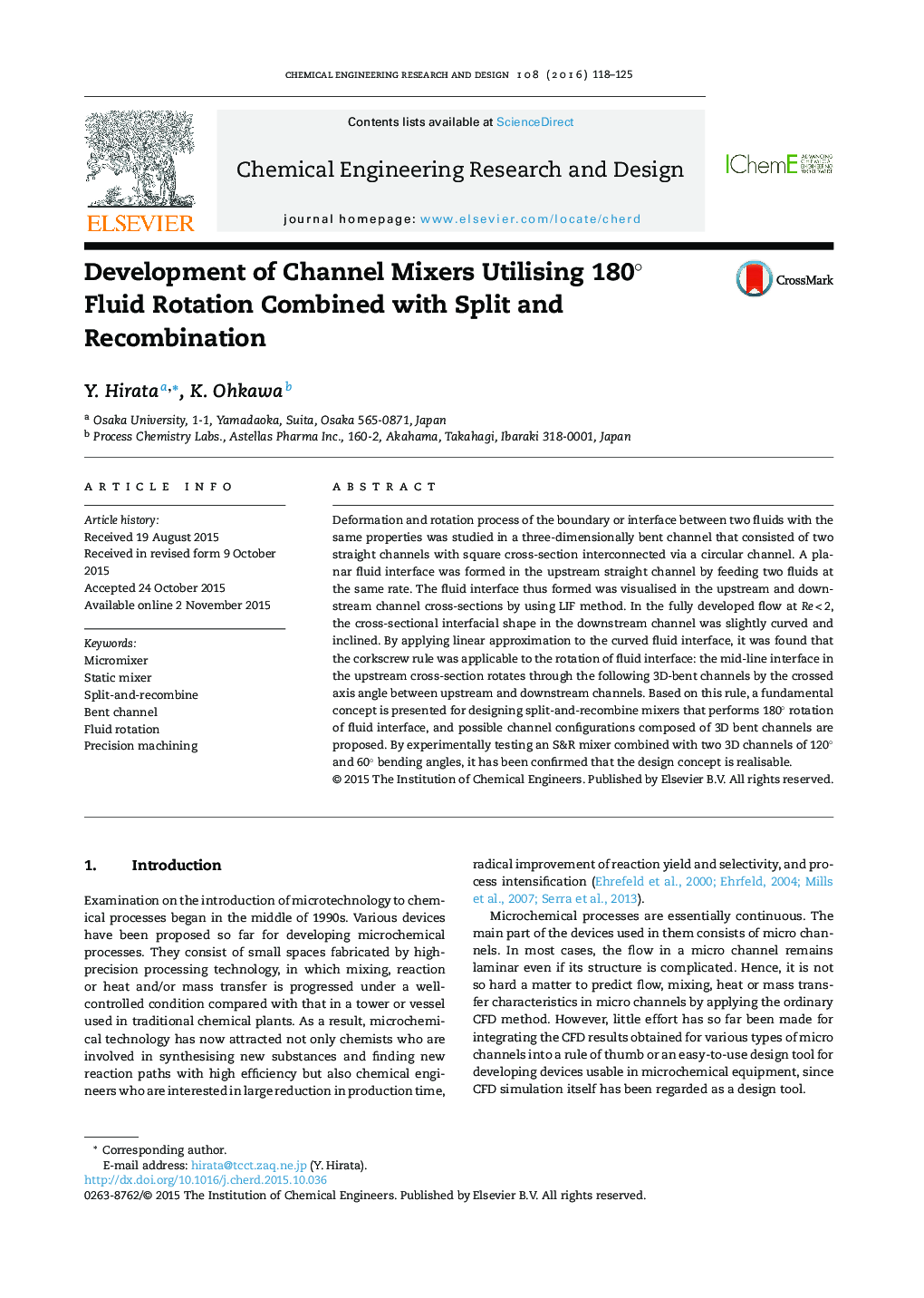 Development of Channel Mixers Utilising 180Â° Fluid Rotation Combined with Split and Recombination