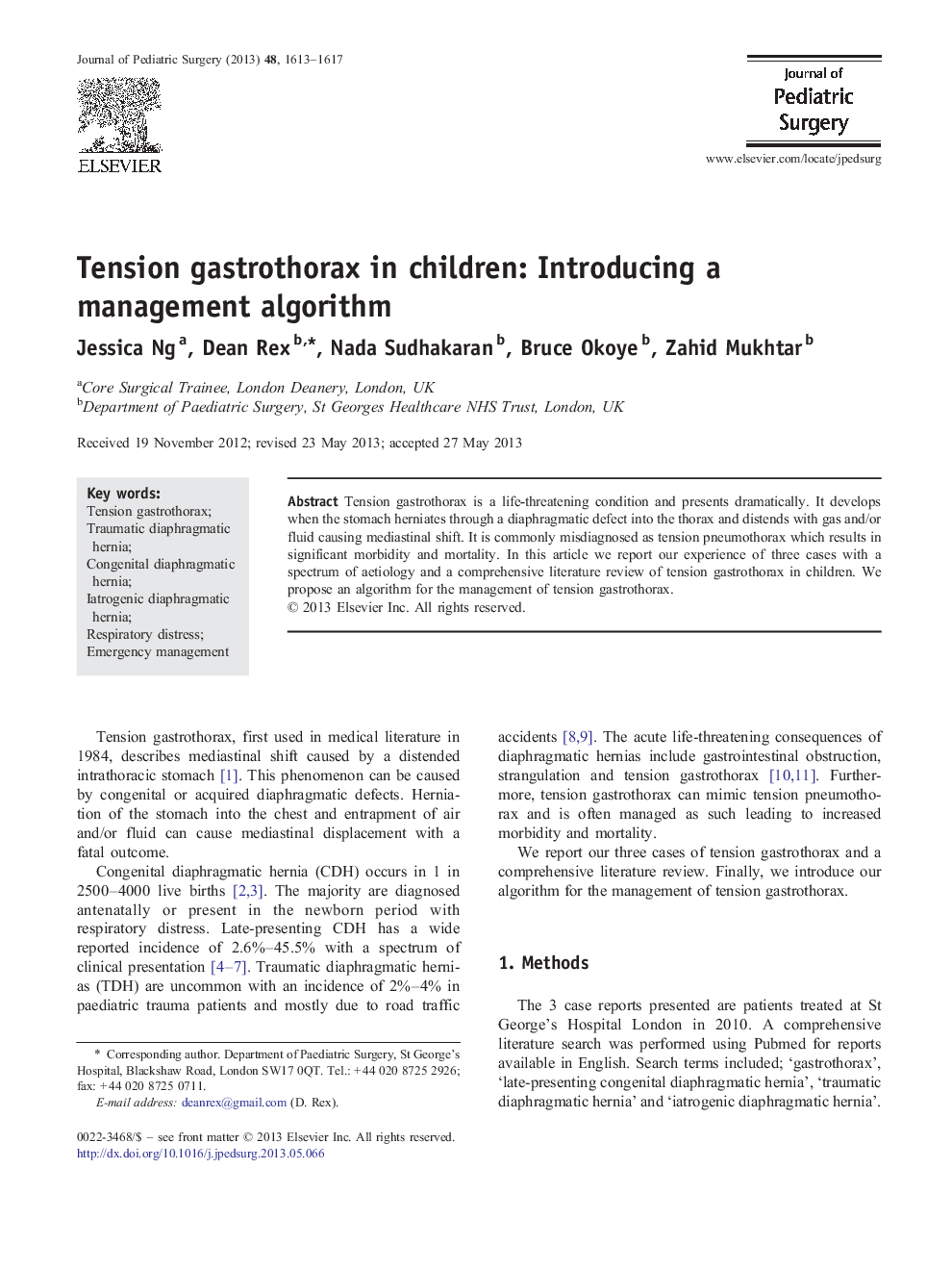 Tension gastrothorax in children: Introducing a management algorithm