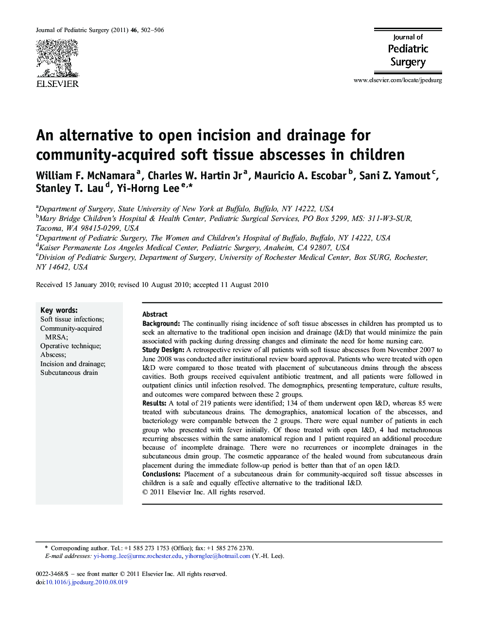 An alternative to open incision and drainage for community-acquired soft tissue abscesses in children