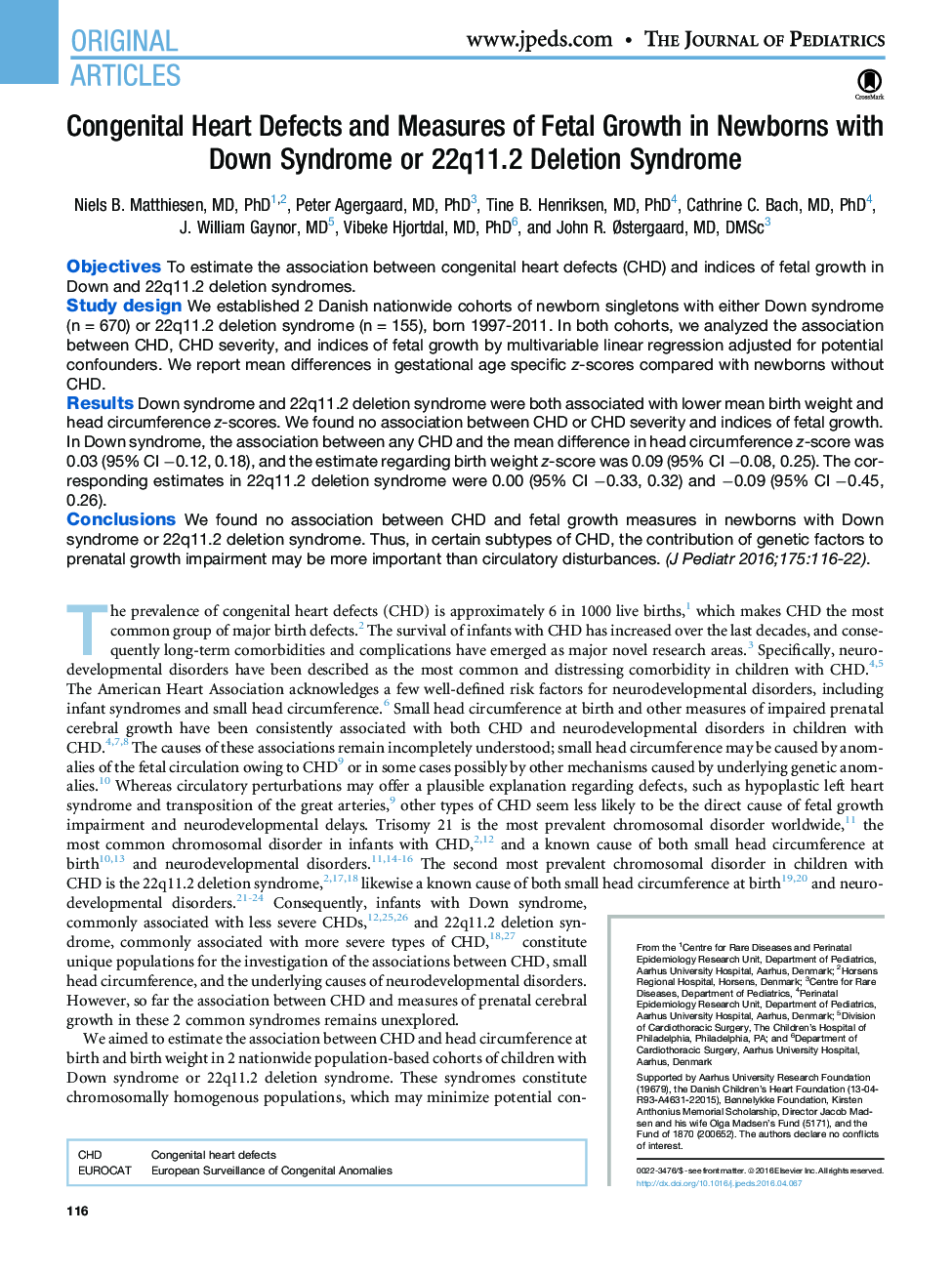 Congenital Heart Defects and Measures of Fetal Growth in Newborns with Down Syndrome or 22q11.2 Deletion Syndrome