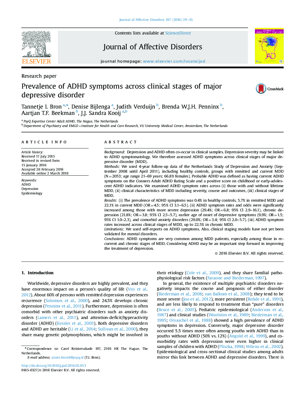 Prevalence of ADHD symptoms across clinical stages of major depressive disorder