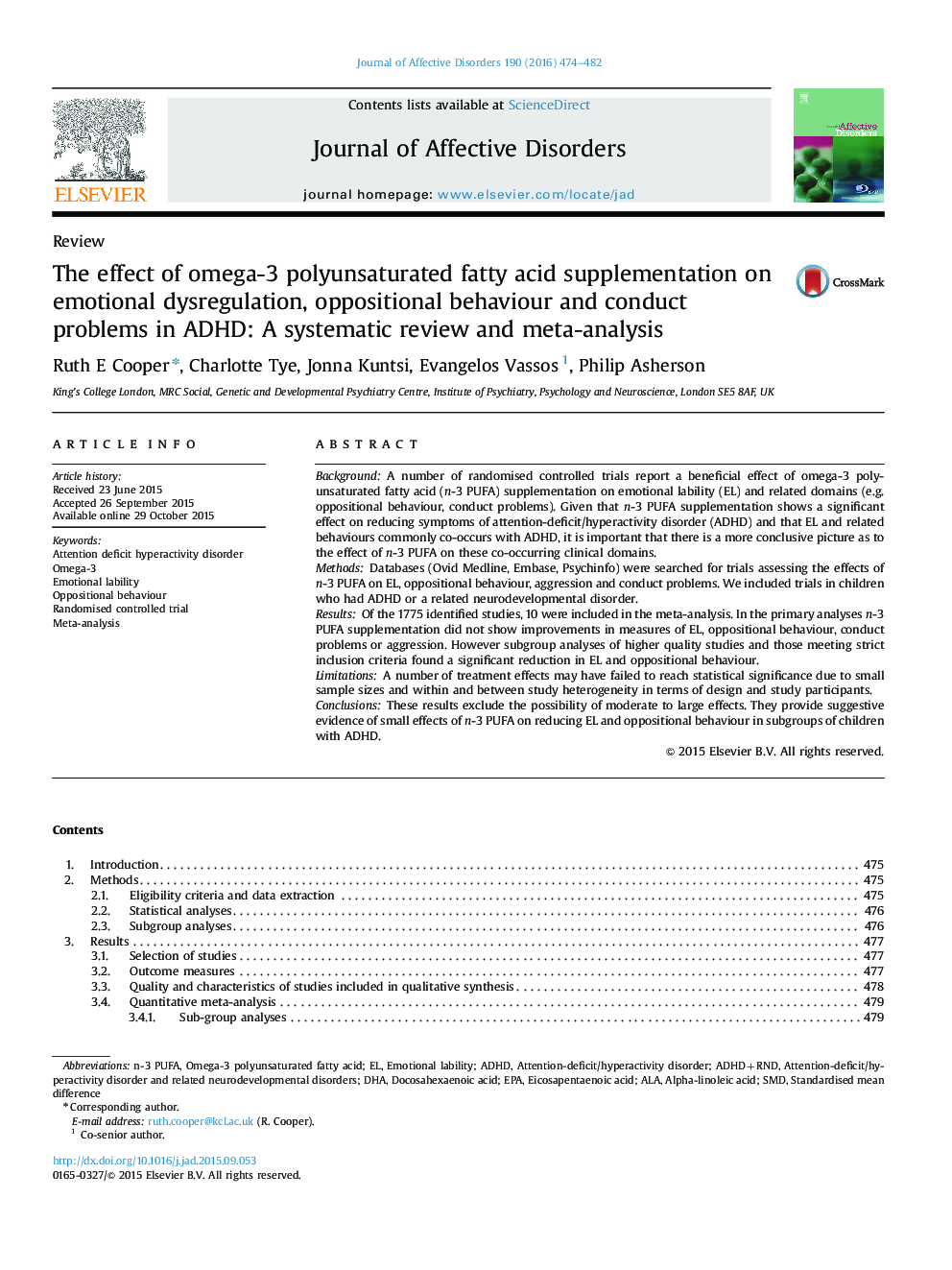 The effect of omega-3 polyunsaturated fatty acid supplementation on emotional dysregulation, oppositional behaviour and conduct problems in ADHD: A systematic review and meta-analysis