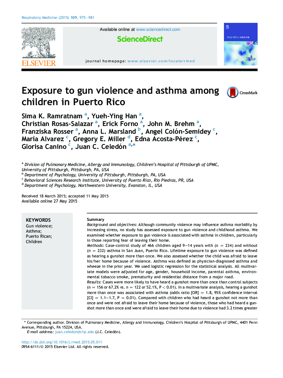 قرار گرفتن در معرض خشونت اسلحه و آسم در میان کودکان در پورتوریکو 