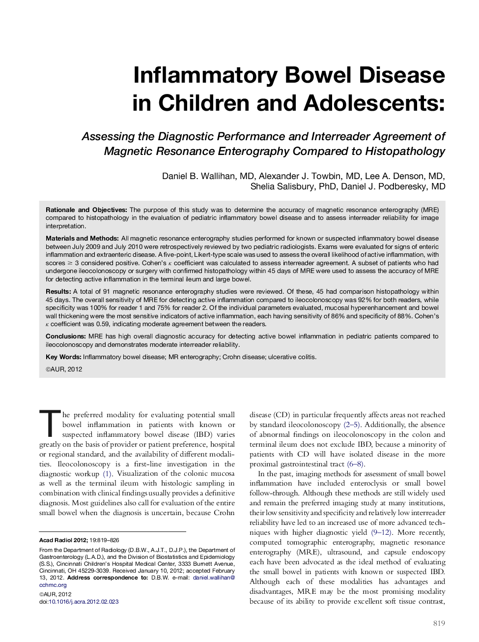 Inflammatory Bowel Disease in Children and Adolescents
