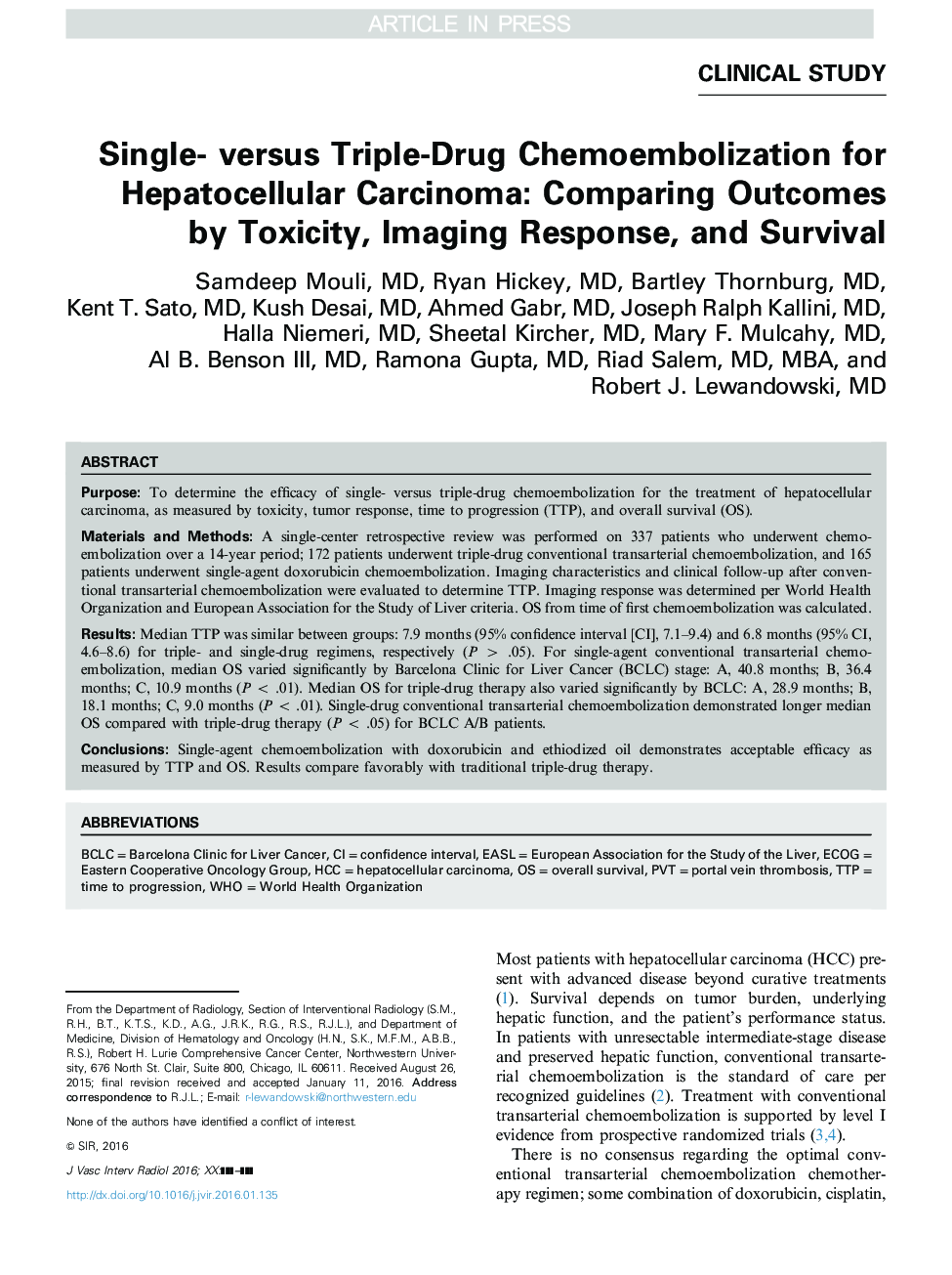 Single- versus Triple-Drug Chemoembolization for Hepatocellular Carcinoma: Comparing Outcomes by Toxicity, Imaging Response, and Survival