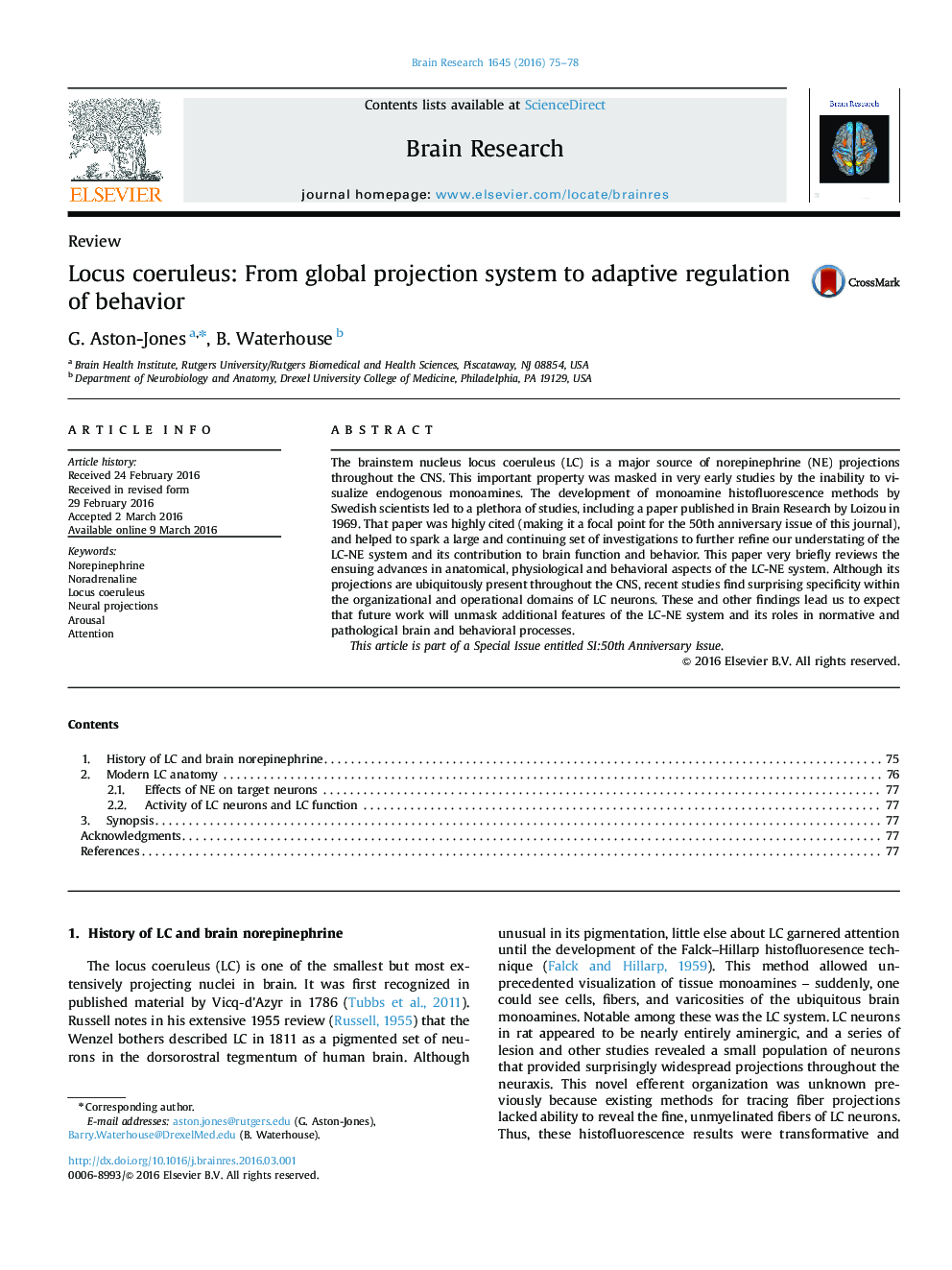 ReviewLocus coeruleus: From global projection system to adaptive regulation of behavior