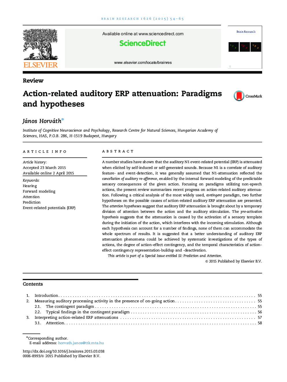 ReviewAction-related auditory ERP attenuation: Paradigms and hypotheses