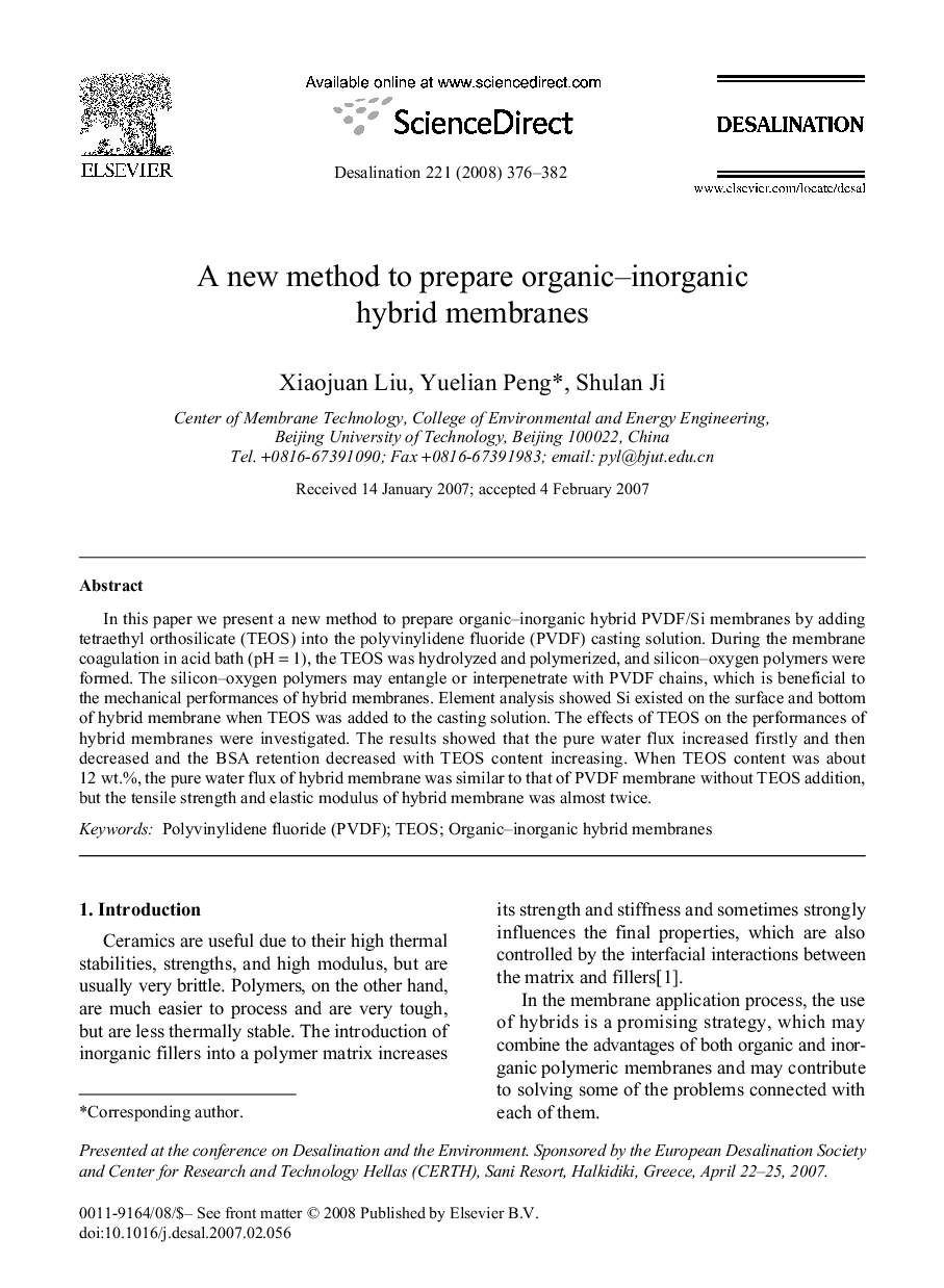 A new method to prepare organic-inorganic hybrid membranes