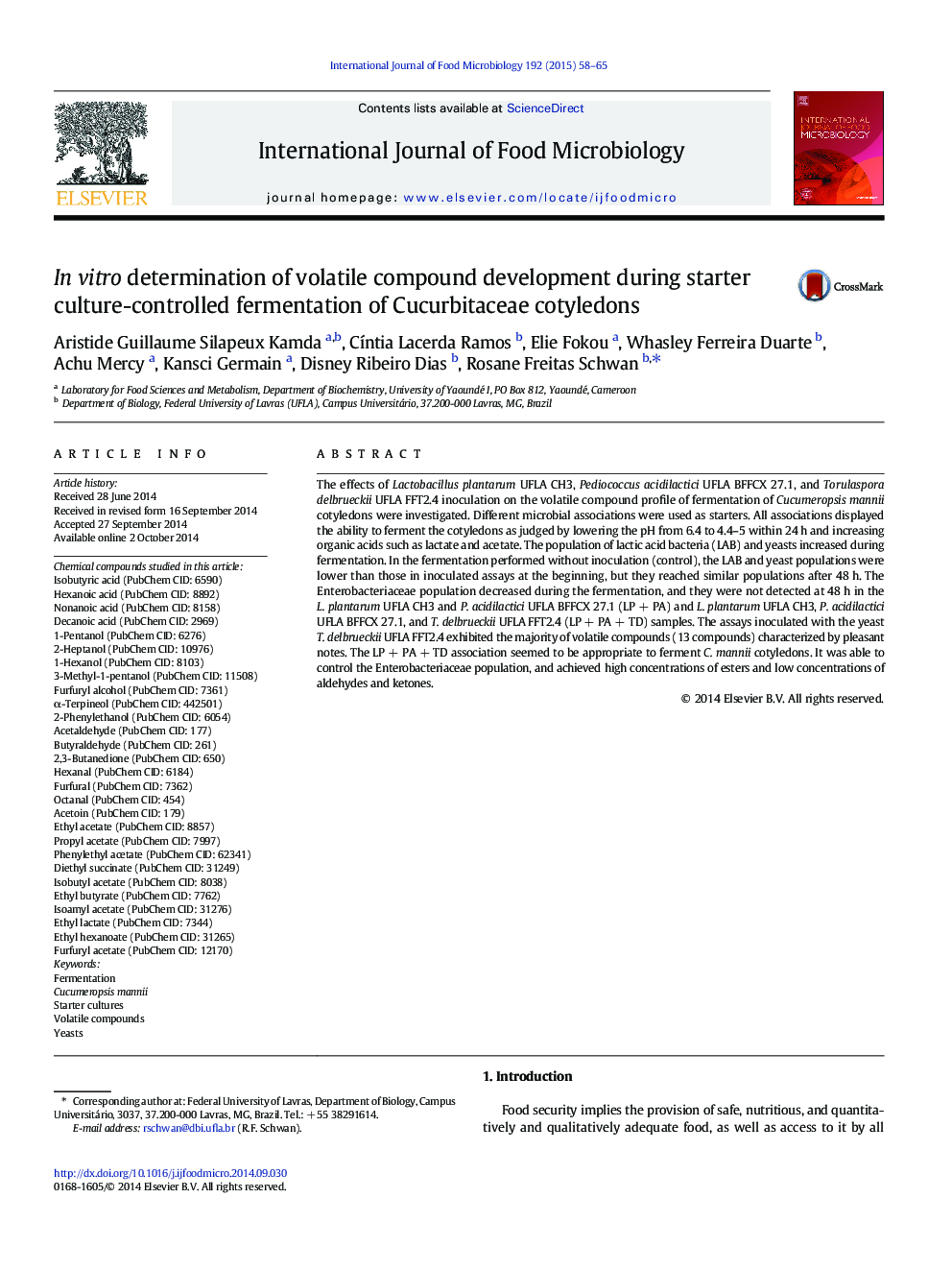 In vitro determination of volatile compound development during starter culture-controlled fermentation of Cucurbitaceae cotyledons