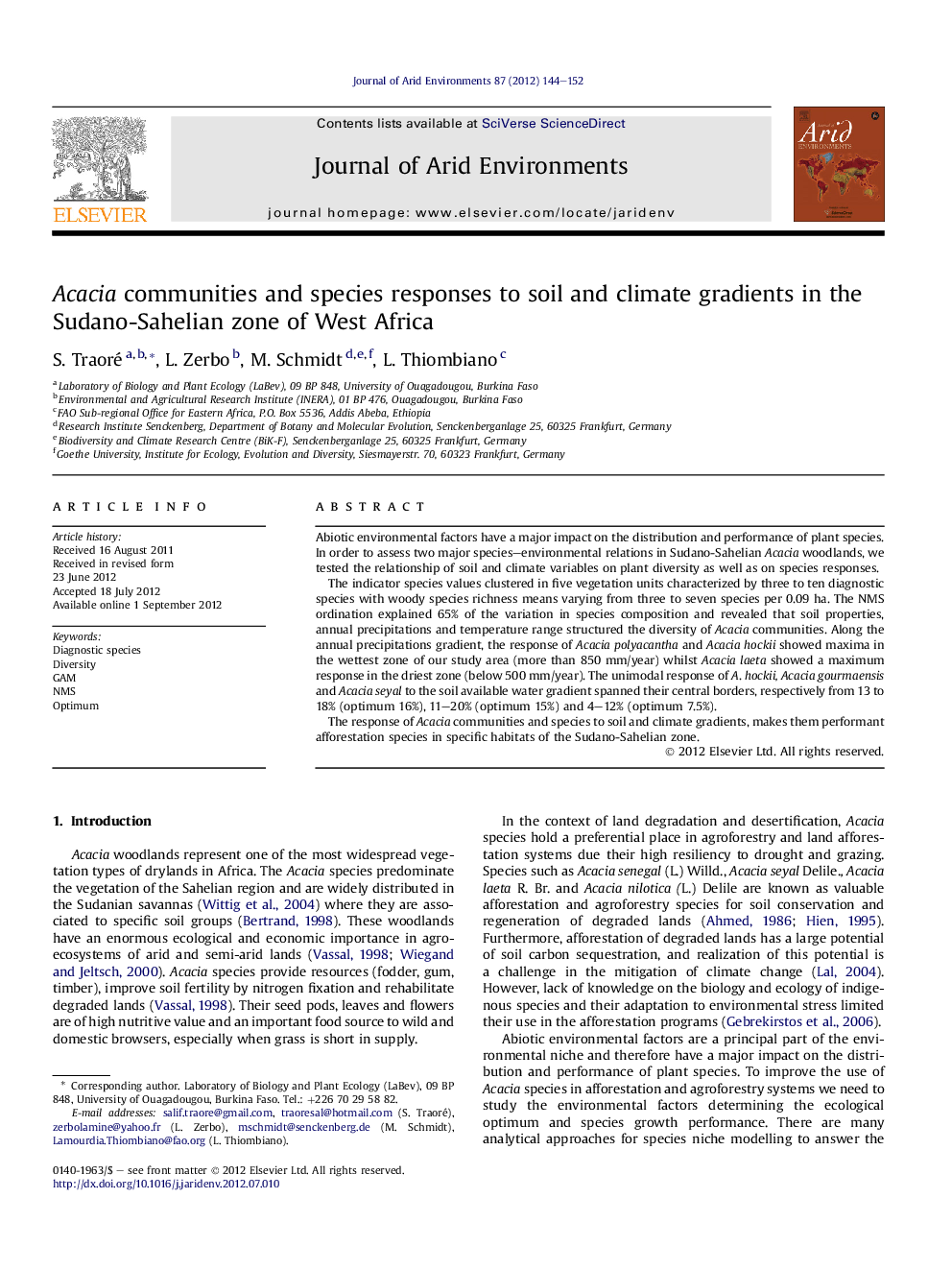 Acacia communities and species responses to soil and climate gradients in the Sudano-Sahelian zone of West Africa