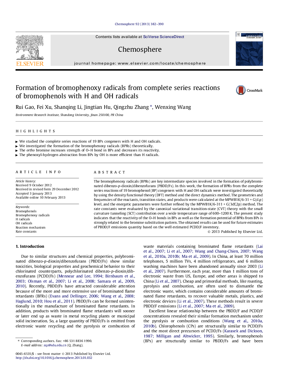 Formation of bromophenoxy radicals from complete series reactions of bromophenols with H and OH radicals