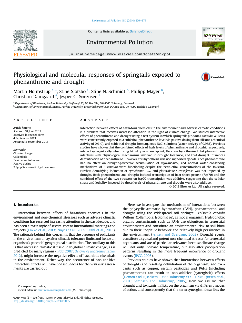 Physiological and molecular responses of springtails exposed to phenanthrene and drought