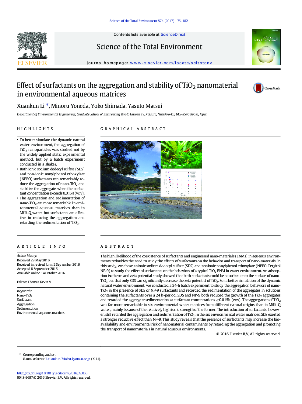 Effect of surfactants on the aggregation and stability of TiO2 nanomaterial in environmental aqueous matrices