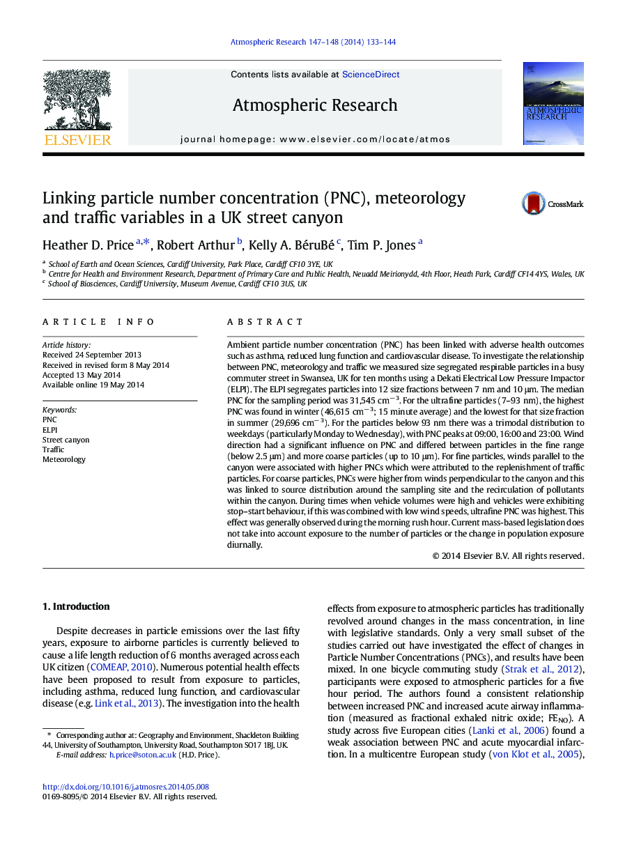 Linking particle number concentration (PNC), meteorology and traffic variables in a UK street canyon