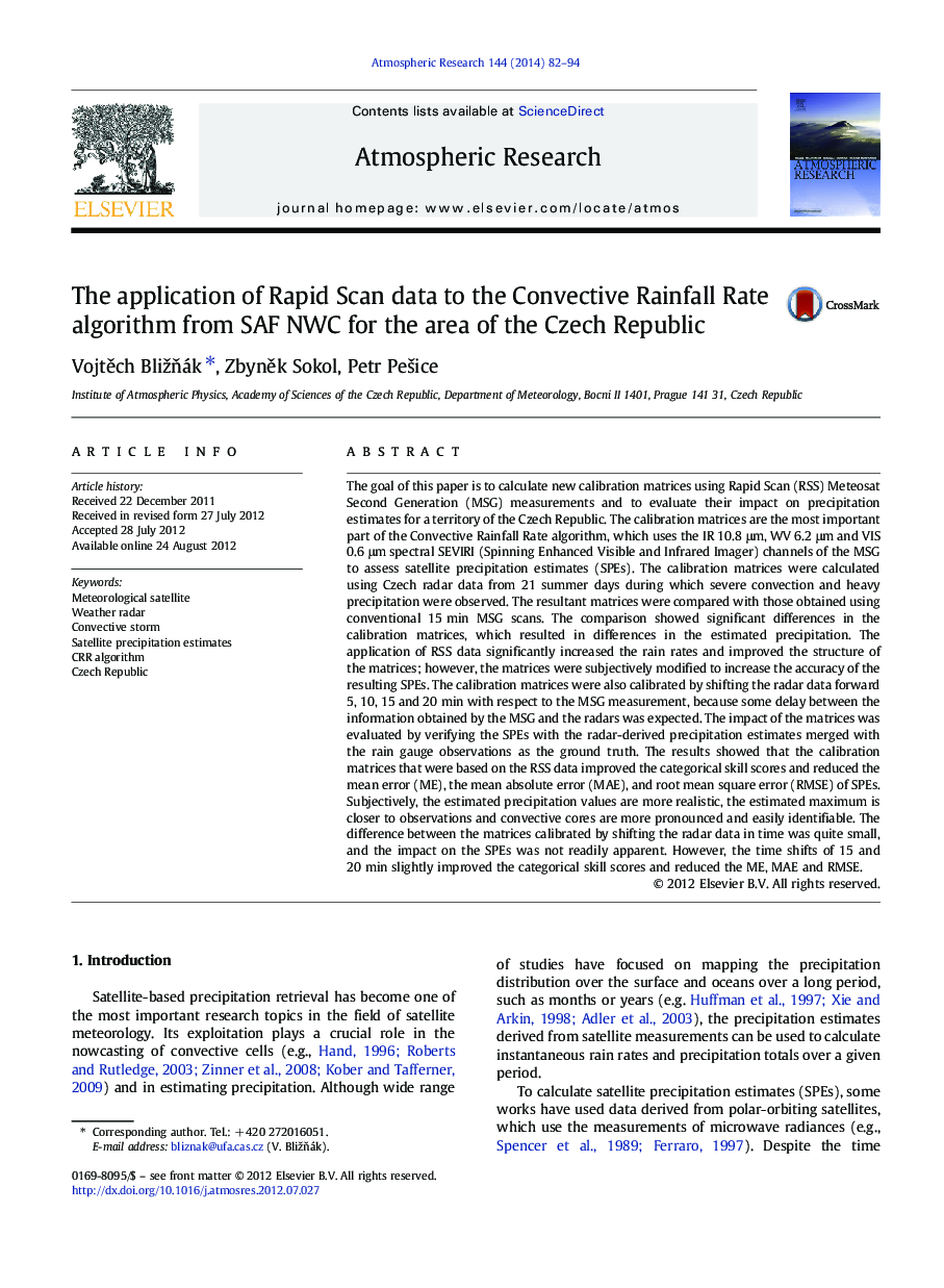 The application of Rapid Scan data to the Convective Rainfall Rate algorithm from SAF NWC for the area of the Czech Republic