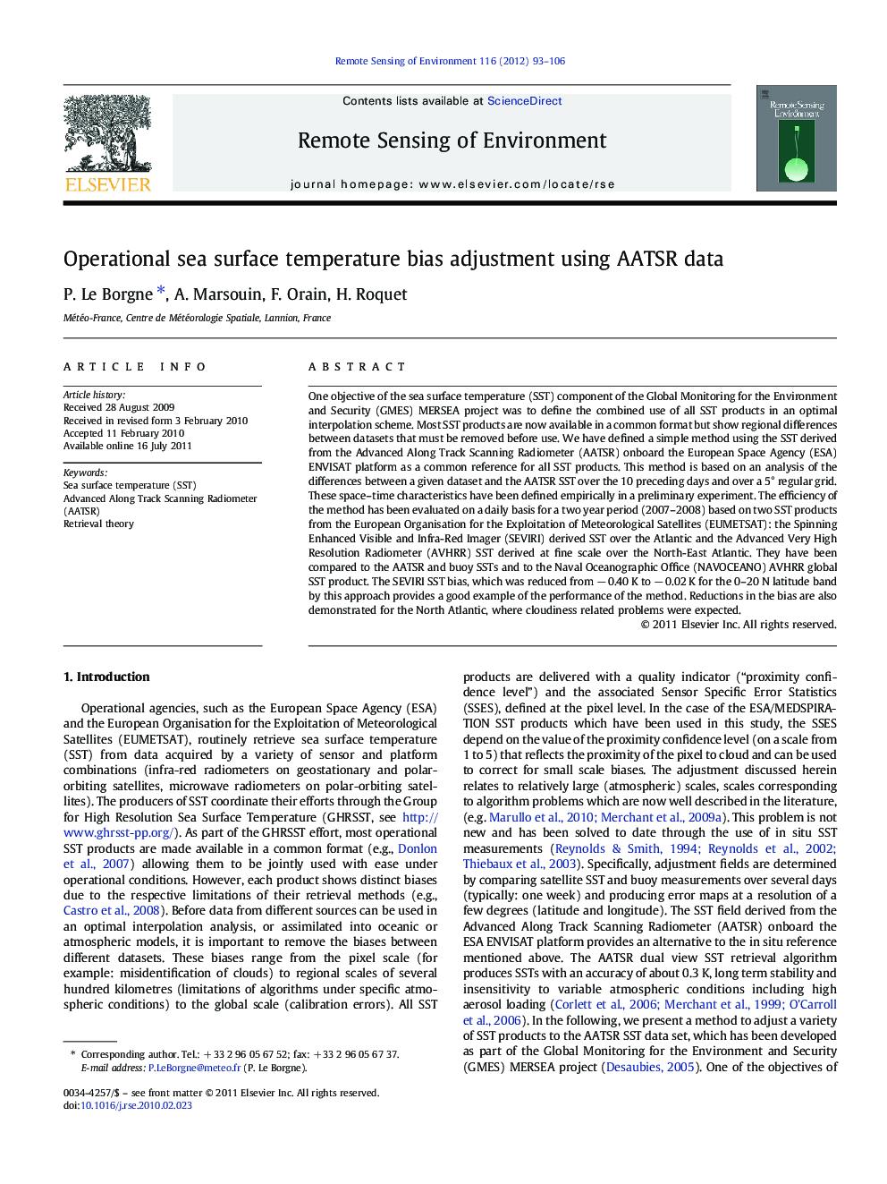 Operational sea surface temperature bias adjustment using AATSR data