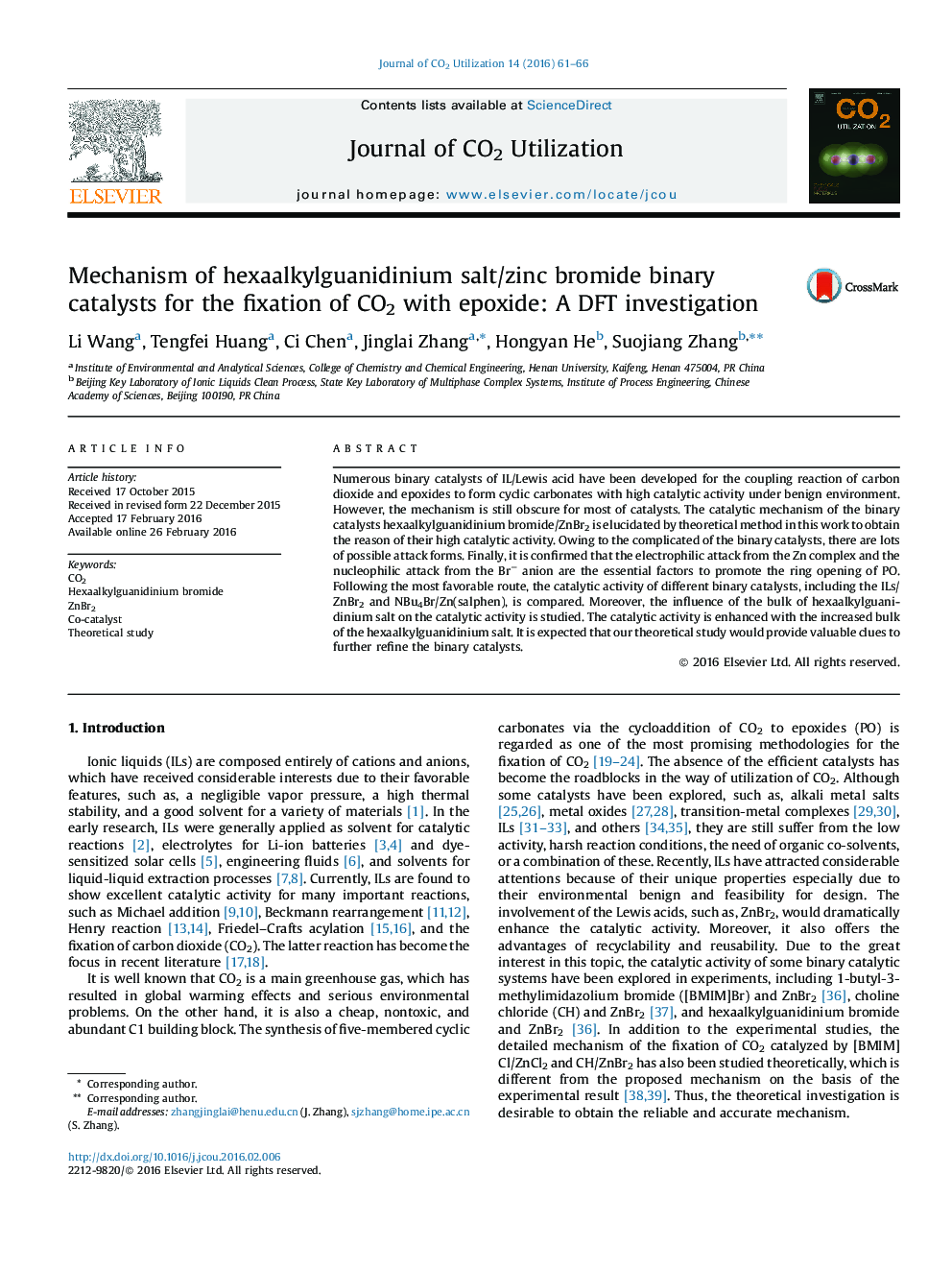مکانیسم کاتالیزور باینری برمید نمک/روی hexaalkylguanidinium برای تثبیت CO2 با اپوکسید: مطالعه DFT