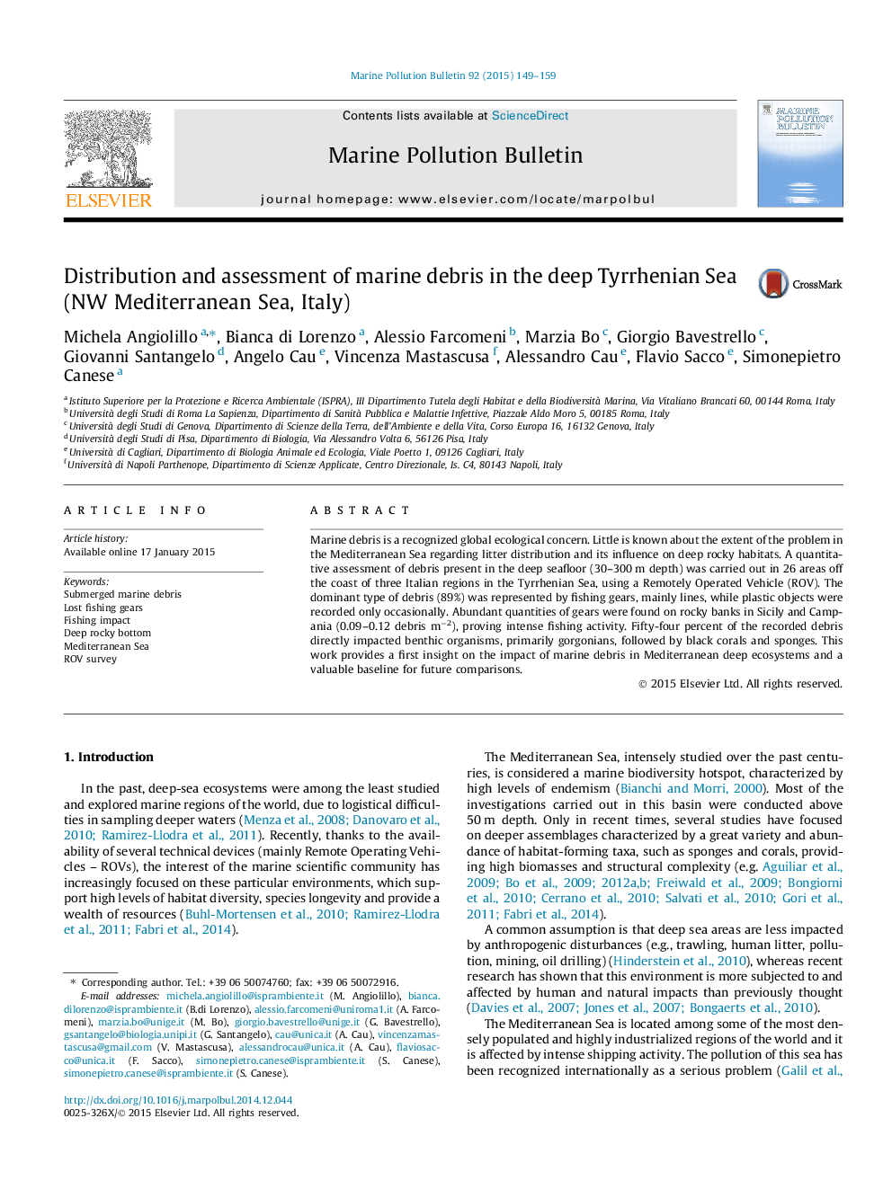 توزیع و ارزیابی بقایای دریایی در دریای خزر دریای خزر (دریای مدیترانه، ایتالیا) 