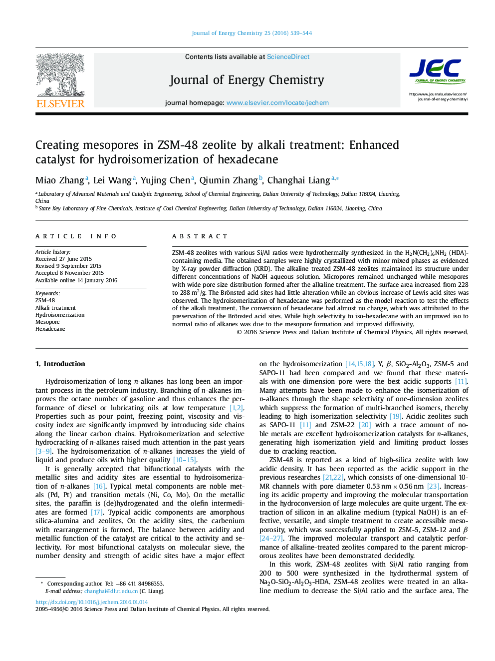 ایجاد مزوپور در ZSM-48 زئولیت با درمان قلیایی: کاتالیزور پیشرفته برای هیدروایزومریزاسیون هگزادکان