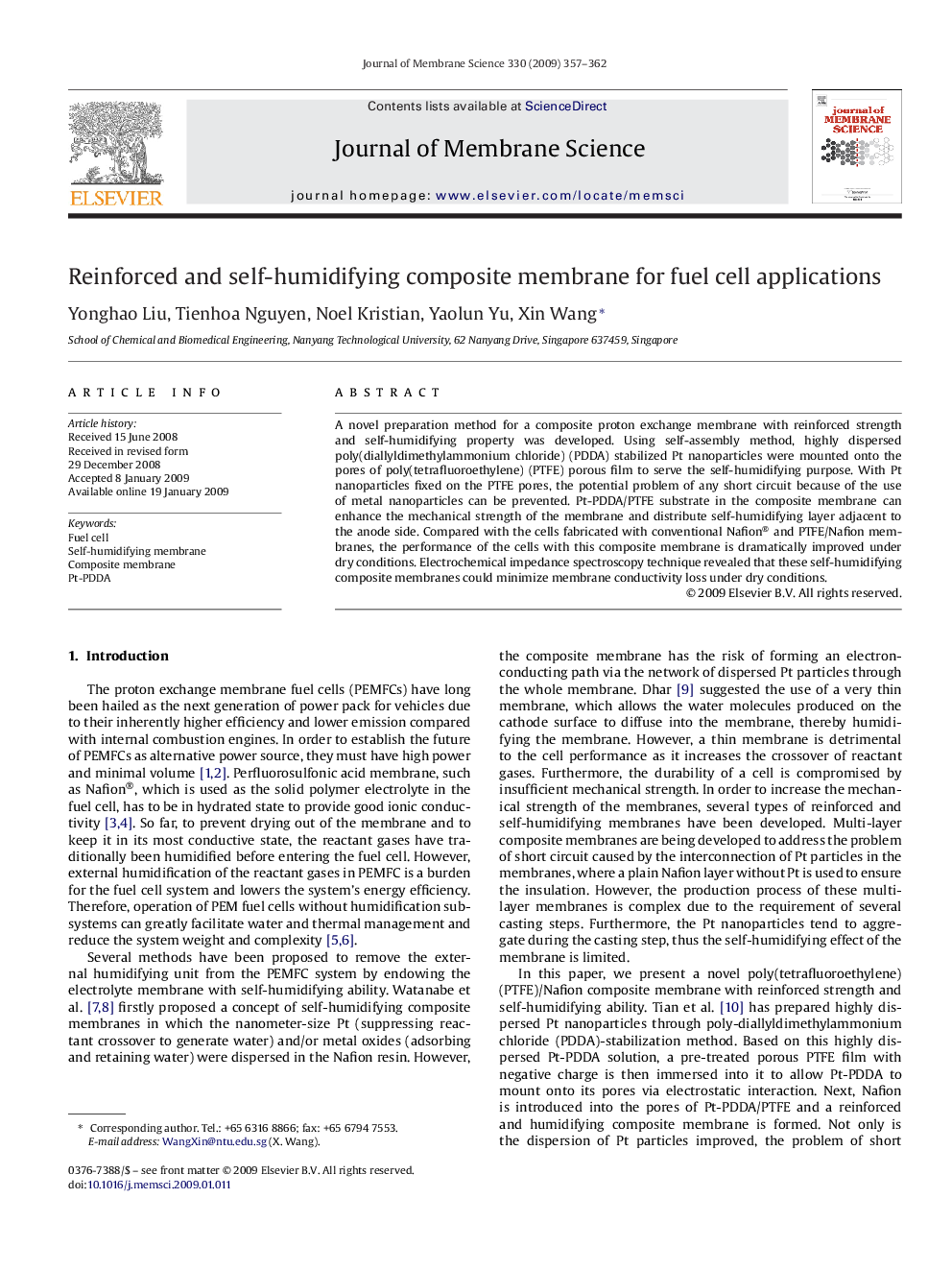 Reinforced and self-humidifying composite membrane for fuel cell applications